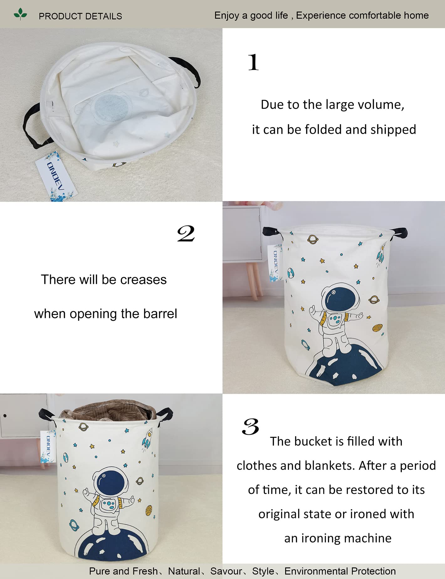 ONOEV Round Fabric Storage Bin Decorative Basket Organizer Basket with Handles for Clothes Storage books and sundries (Star astronaut)  19.7inch(H) x 15.7inch(D)