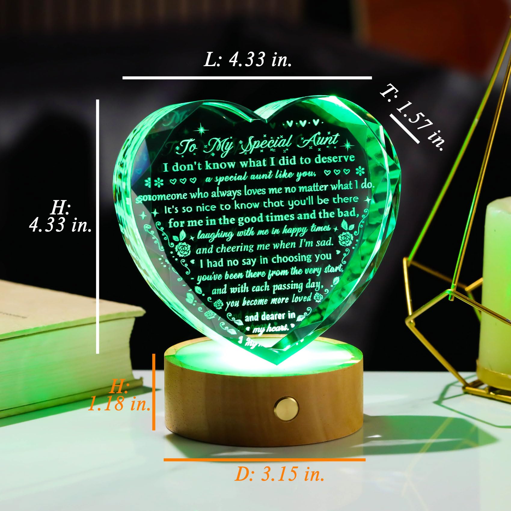 YWHL Crystal Aunt Gifts from Niece Nephew, Aunt Birthday Gifts for Women, Heart Crystal Plaque Mother s Day Gifts for Aunt with