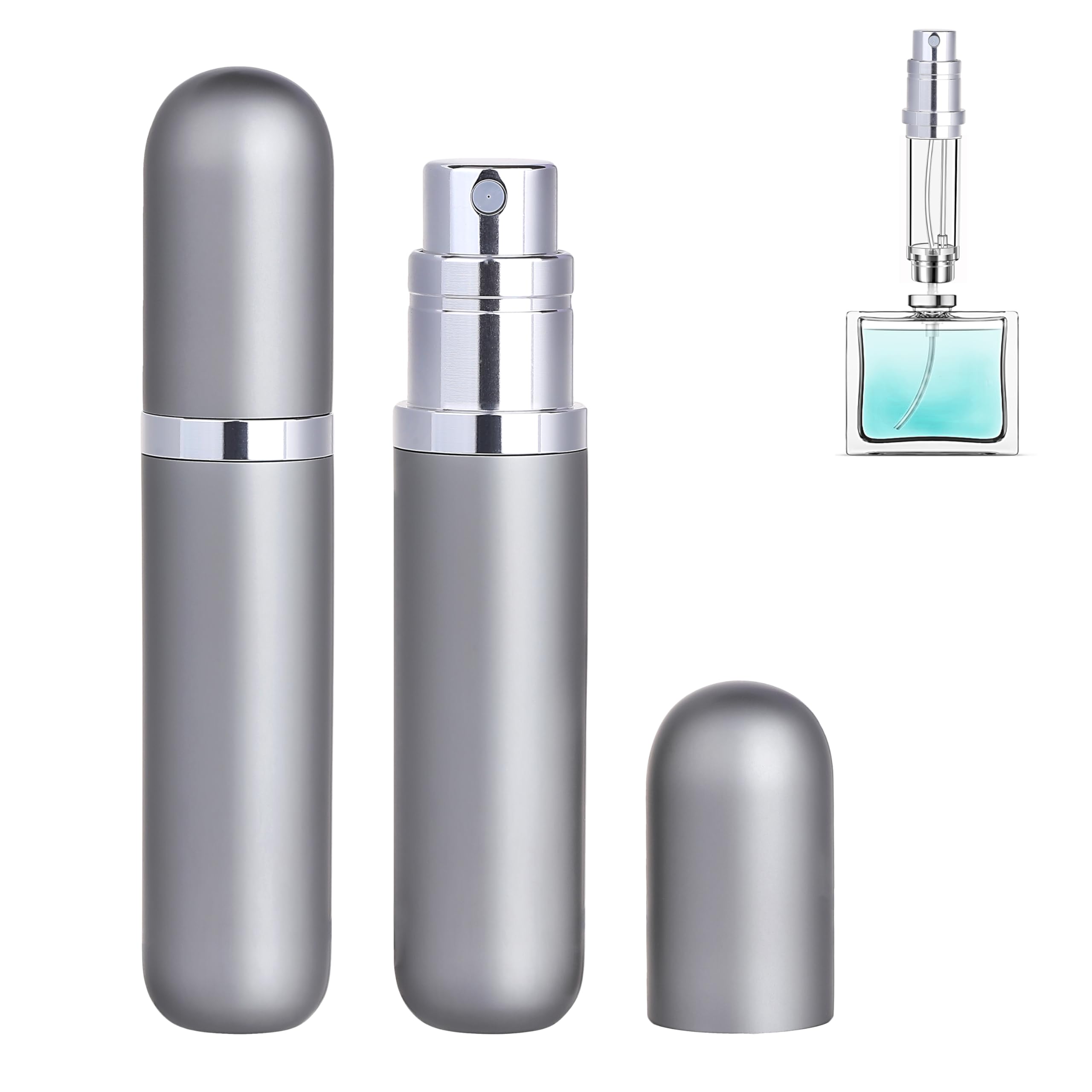 Qavhun Travel Refillable Perfume Atomizer Bottle 2-Pack 5Ml Leakproof Travel Perfume Refillable Bottle (Gray & Gray)
