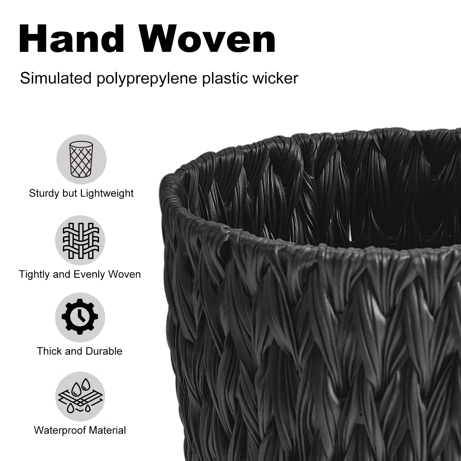 Coeusy Wicker Trash Can,Small Trash Can,Handwoven Waterproof Wicker Trash Basket,Round Garbage Can,Compact Waste Basket For Bath