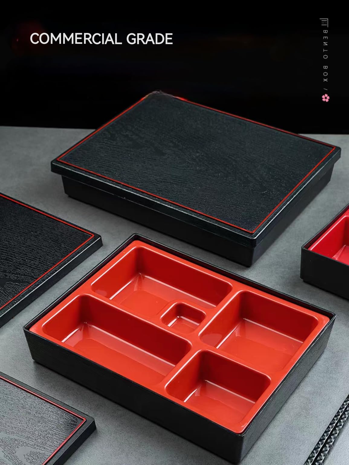 5 Compartments Lacquered Bento Lunch Box W. Cover