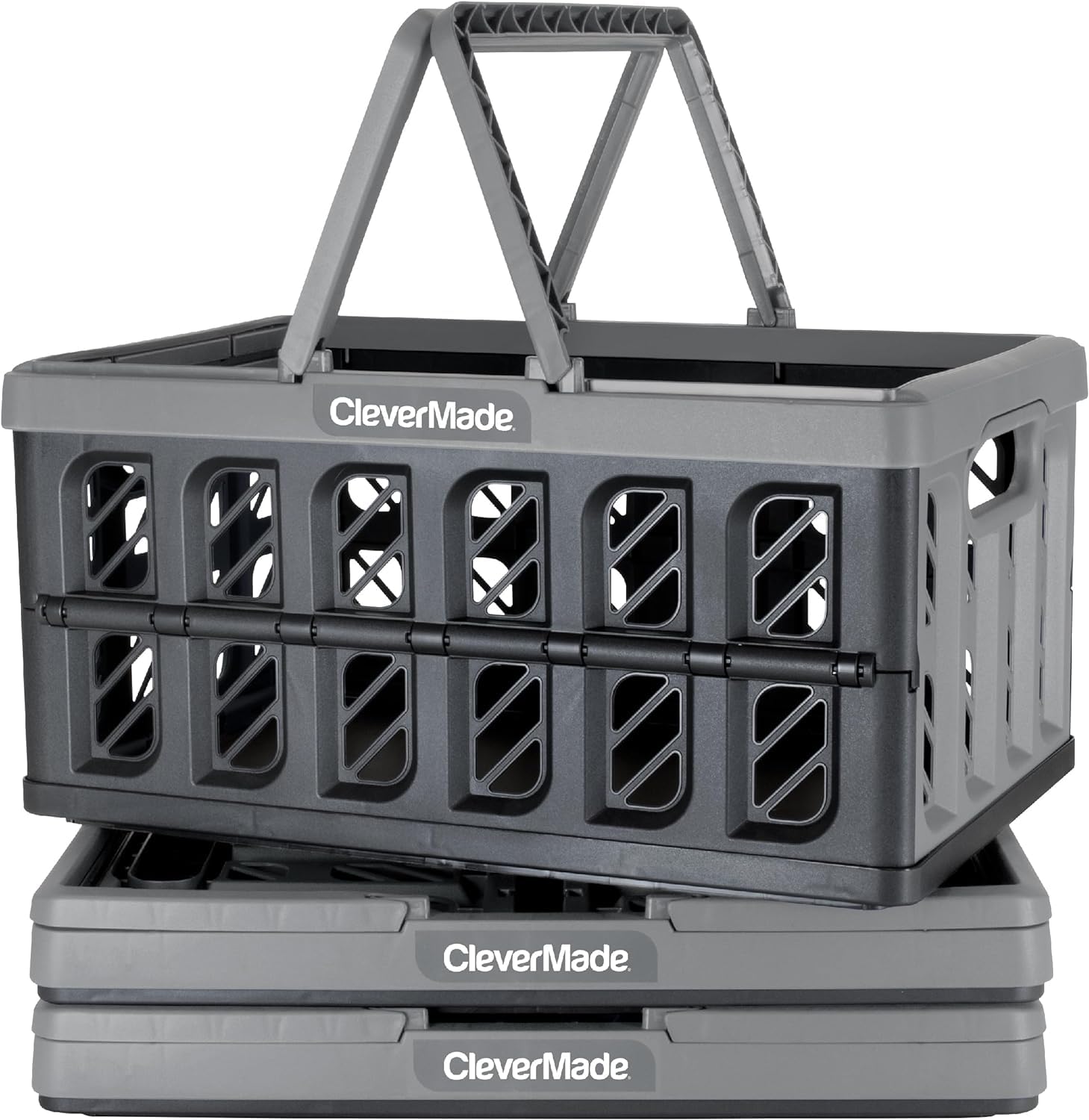 Clevermade Eco 24L Collapsible Reusable Plastic Grocery Shopping Baskets Small Foldable Storage Crates With Handles, 3 Pack, Sto