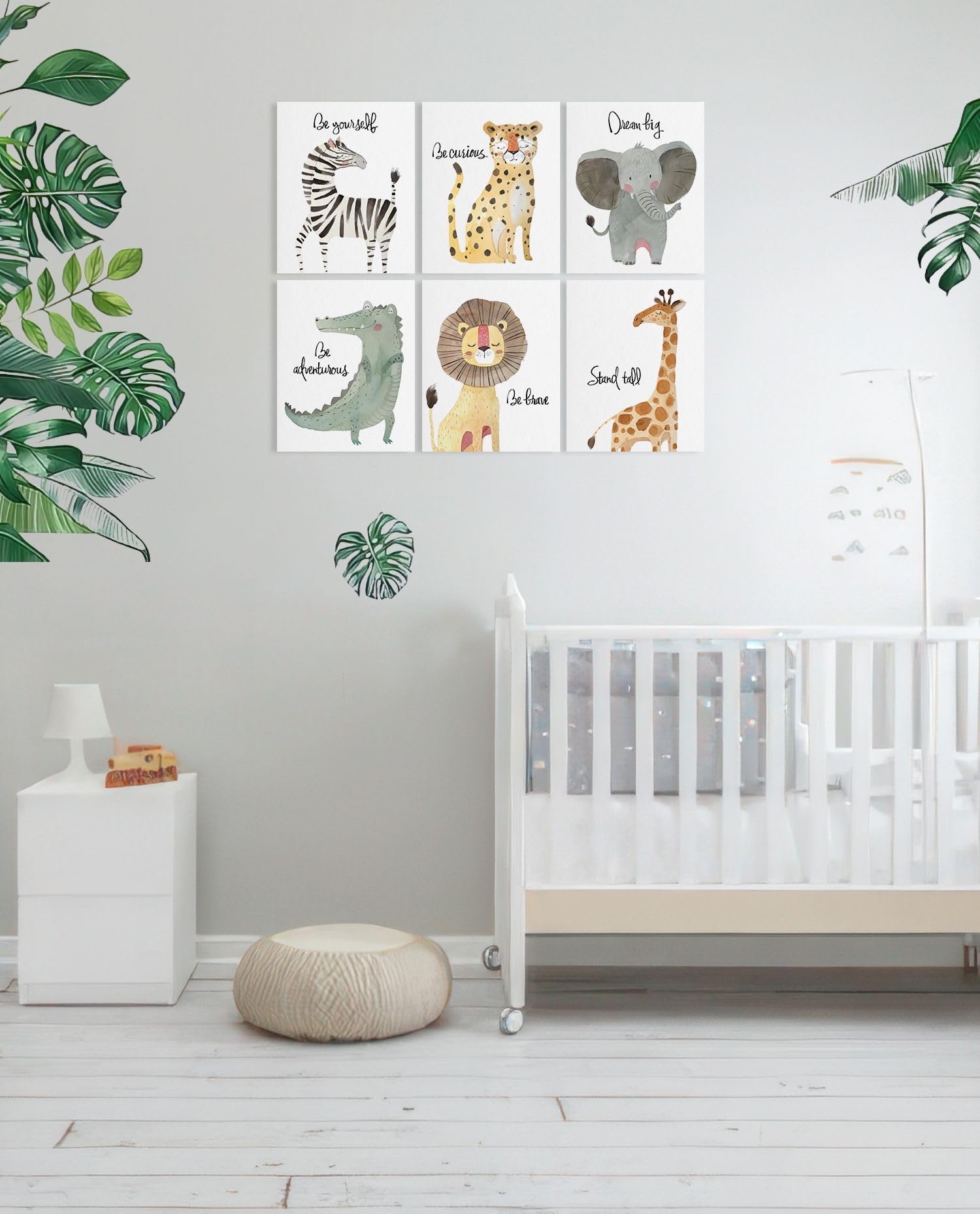 Hlj Art Safari Animal Poster Set: Inspirational Quotes Kids Wall Art, 6 Framed Polyester Panels For Nursery Decor