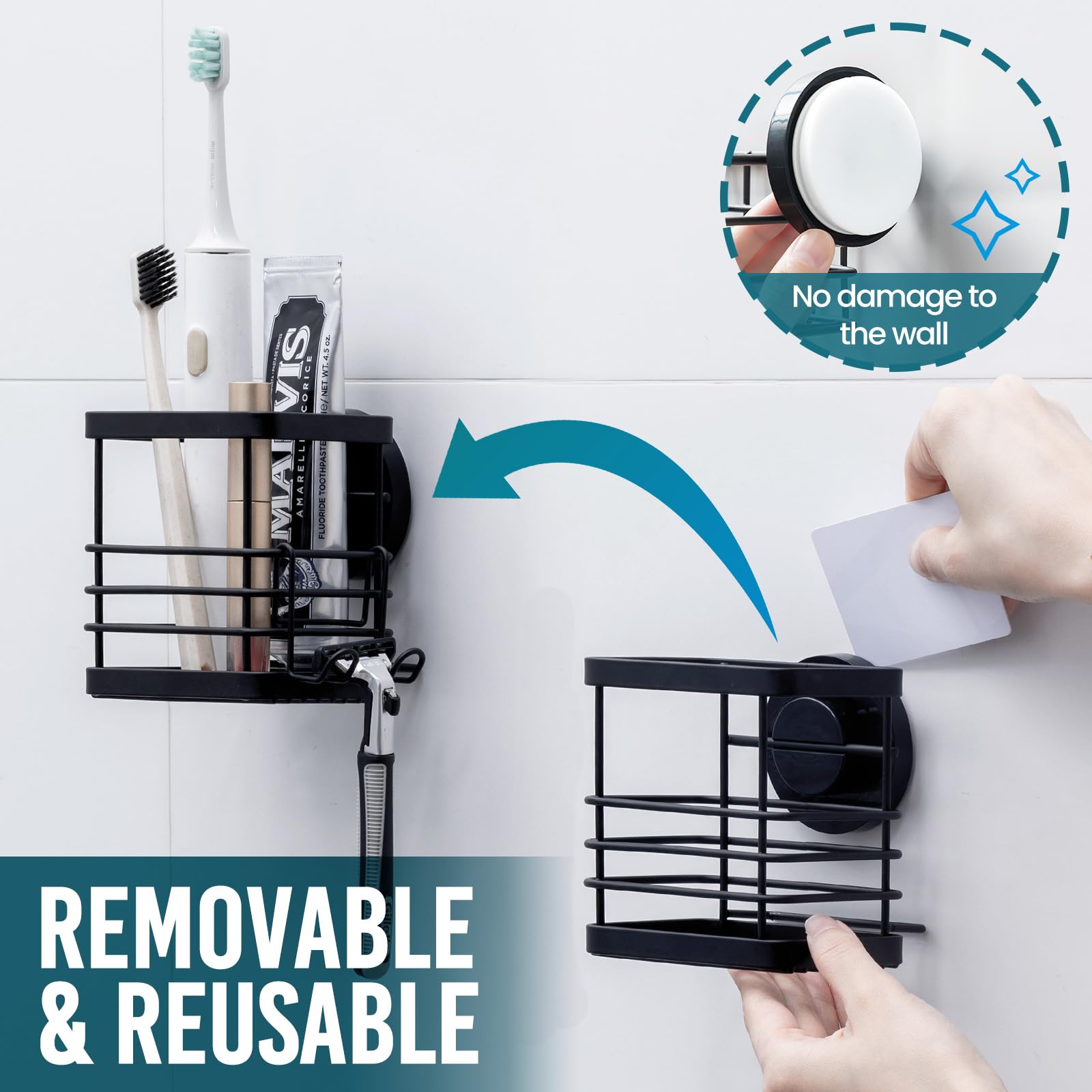 Taili Patented Suction Cup Toothbrush Holder, Stainless Steel Anti-Puddling Shower Toothbrush Holder, No Drilling Removable Orga