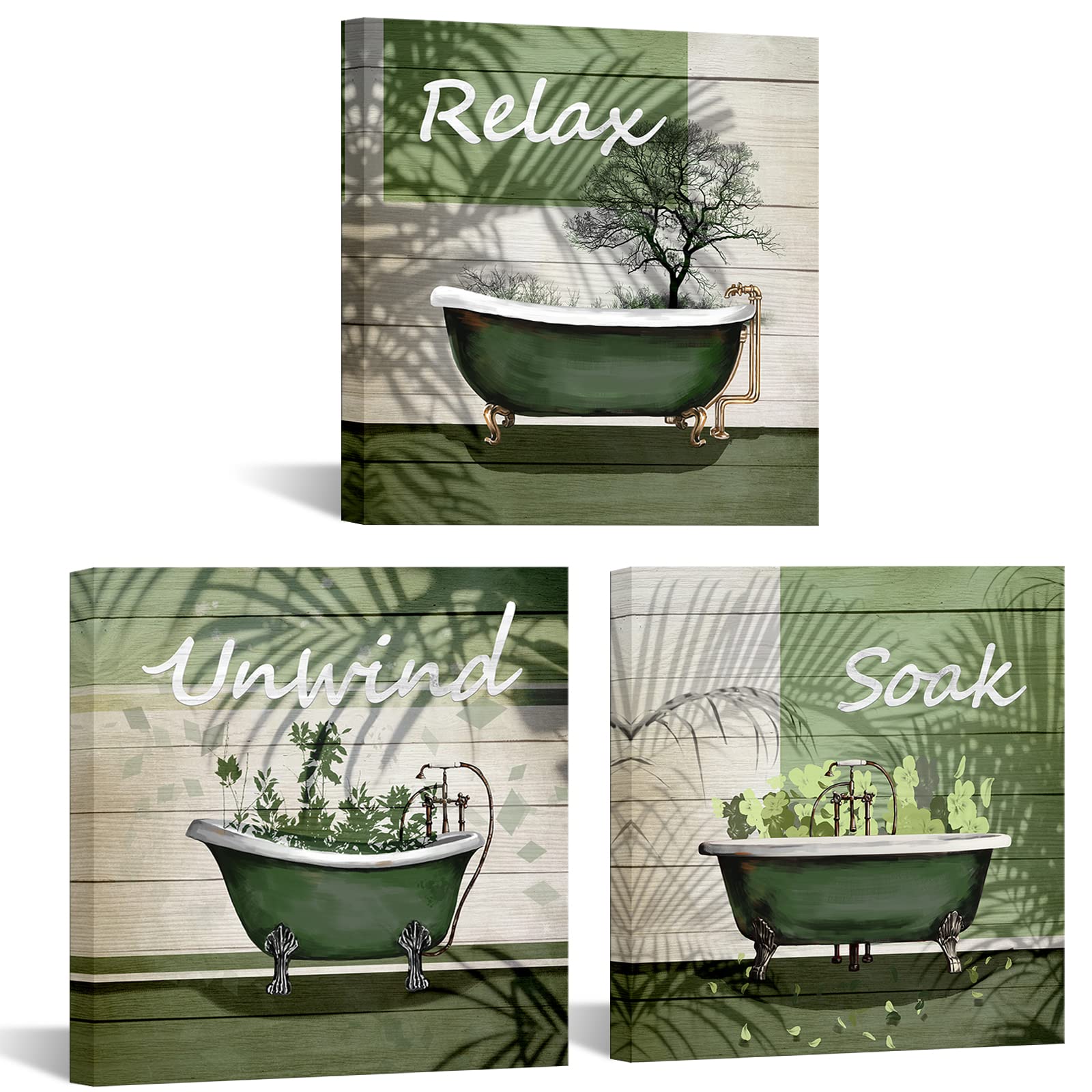 Nachic Wall Green Bathroom Picture Wall Decor Relax Soak Unwind Signs Poster Canvas Print Art Botanical Leaf Artwok Framed Washr