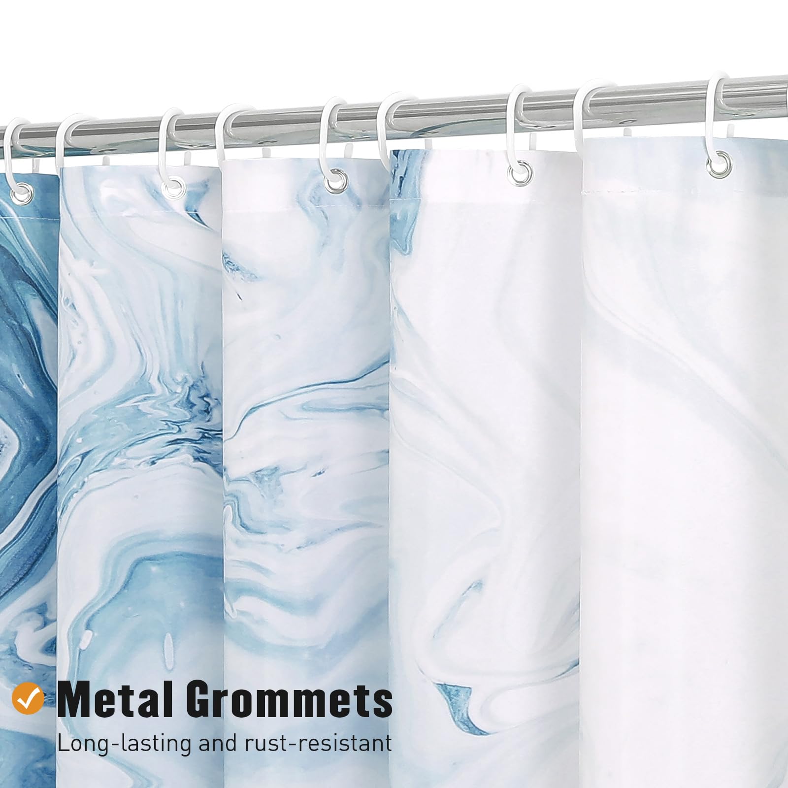 Mitovilla Blue Marble Extra Long Shower Curtain Set 72 X 84, Modern Ombre 84 Inch Xl Shower Curtains For Chic Bathroom Decor, Ab
