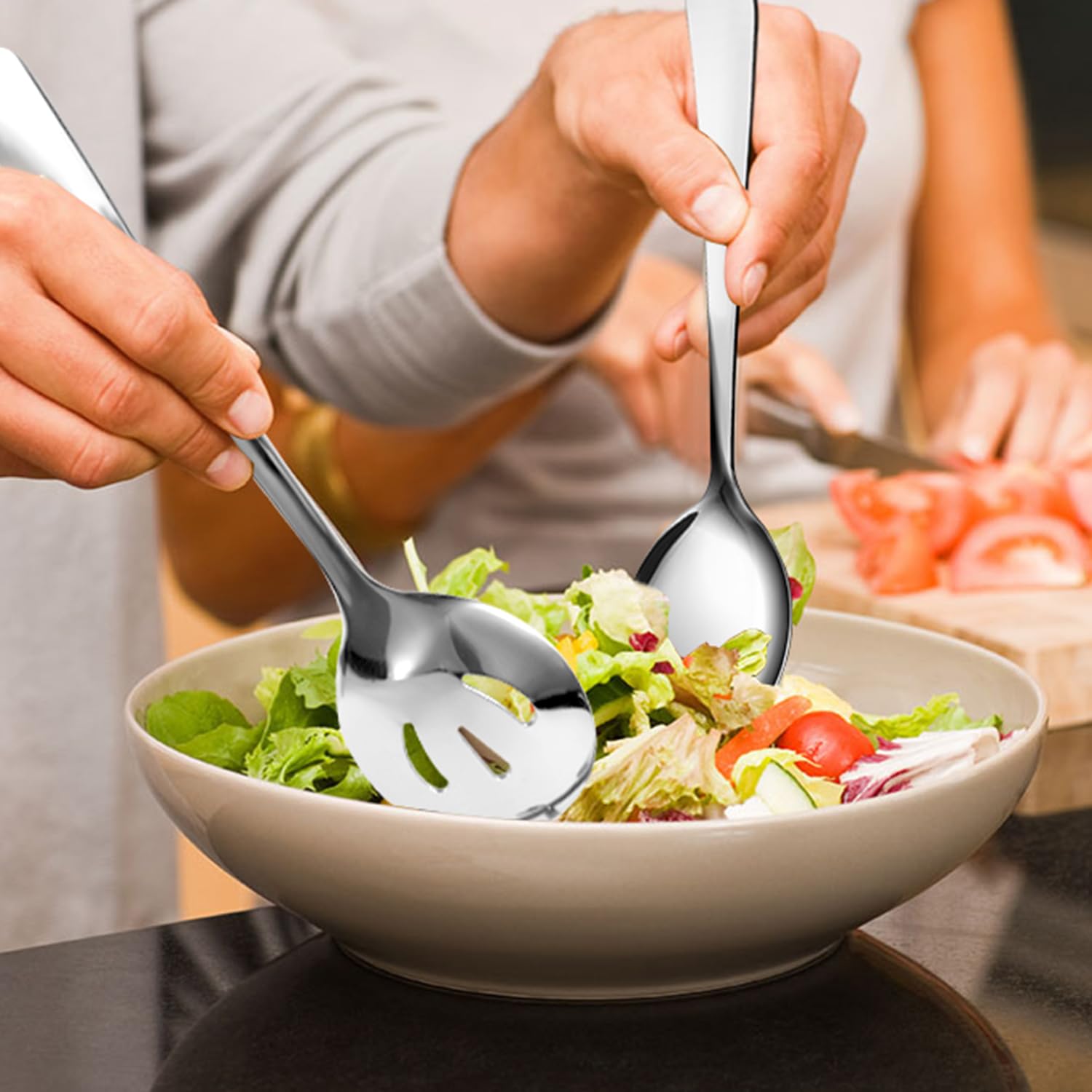 12Pcs Stainless Steel Serving Utensils Sets - Large Serving Spoons,Slotted Spoons,Serving Tongs,Appetizer Tongs,Utensills Sets F