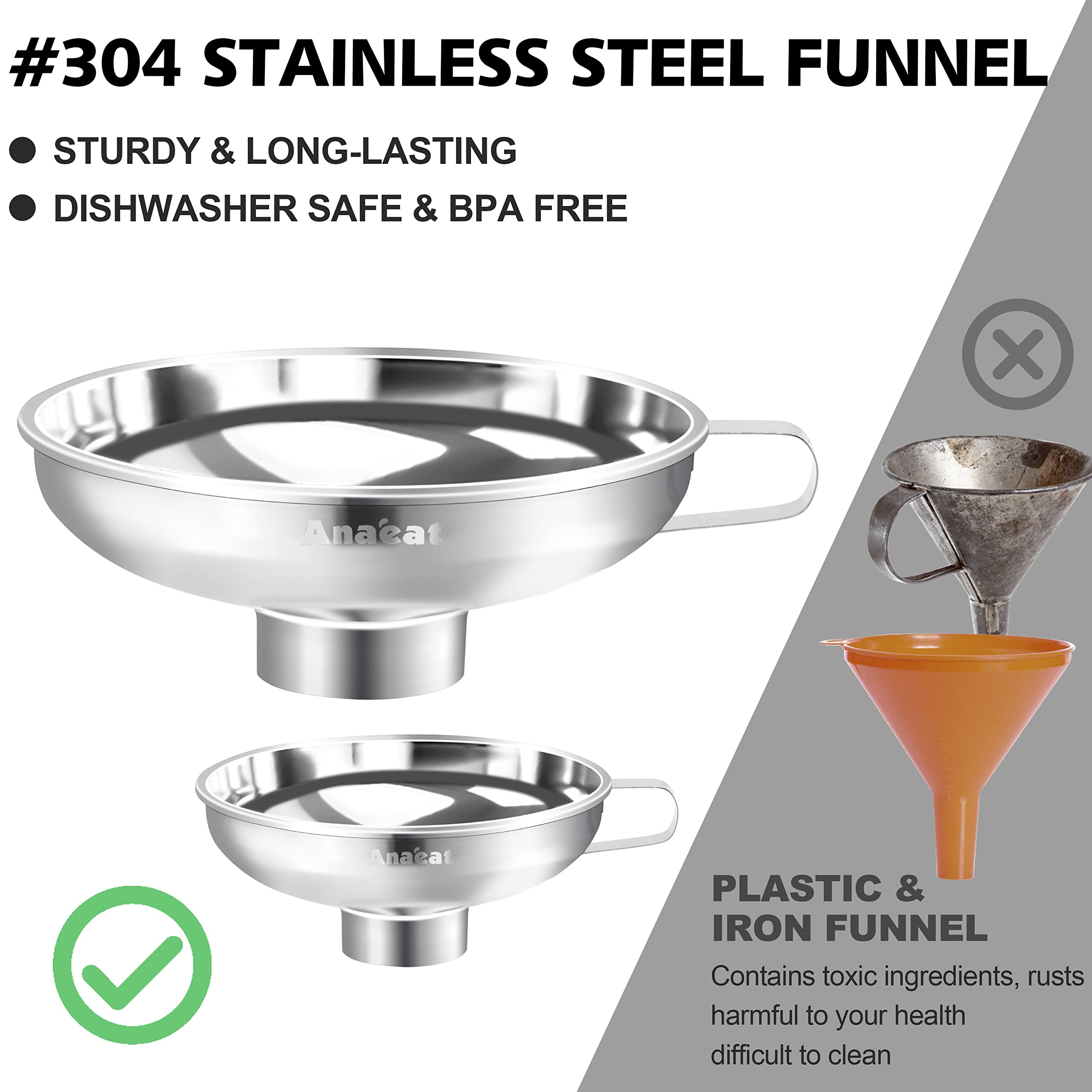 Anaeat Stainless Steel Canning Funnel With Handle For Wide And Regular Jars & Canning Jars, Wide-Mouth Funnels Excellent For Tra