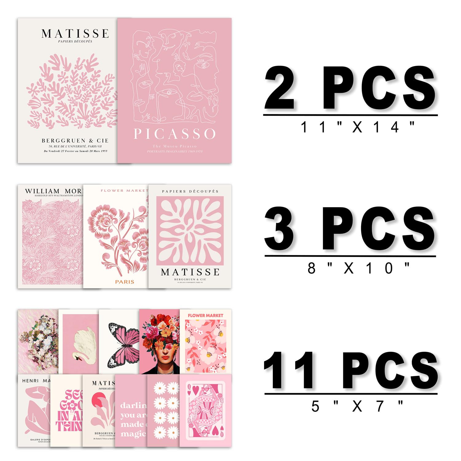 Anerza 16 Pcs Pink Wall Art Decor, Matisse Gallery Wall Prints For Bedroom, Light Pink Posters For Room Aesthetic, Collage Kit P