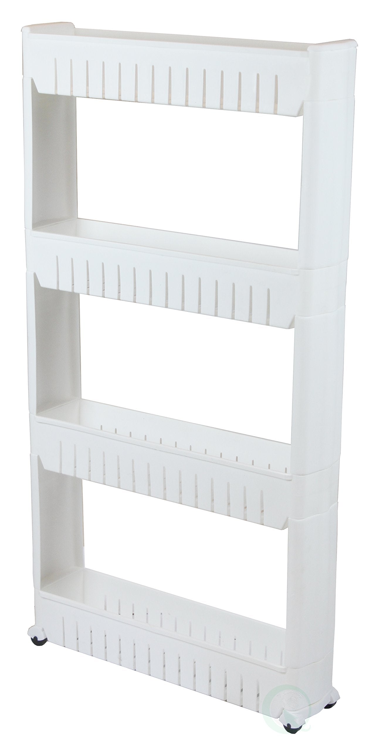 Basicwise Qi003220 Slim Storage Cabinet Organizer 4 Shelf Rolling Pull Out Cart Rack Tower With Wheels, White