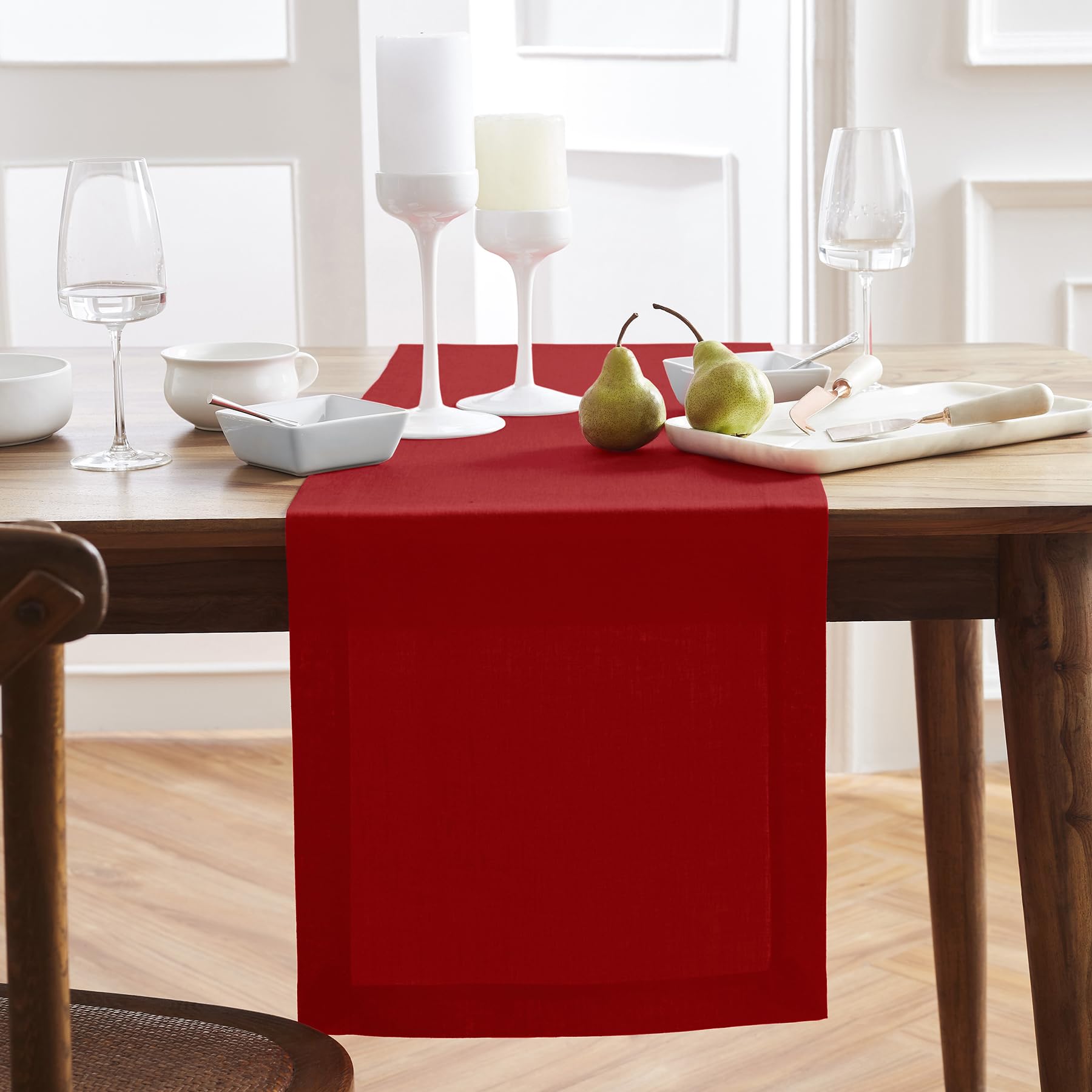 Solino Home Linen Red Table Runner 36 Inch - 100% Pure Linen Prewashed Short Table Runner 14 X 36 Inch Ideal For Dresser And Cof