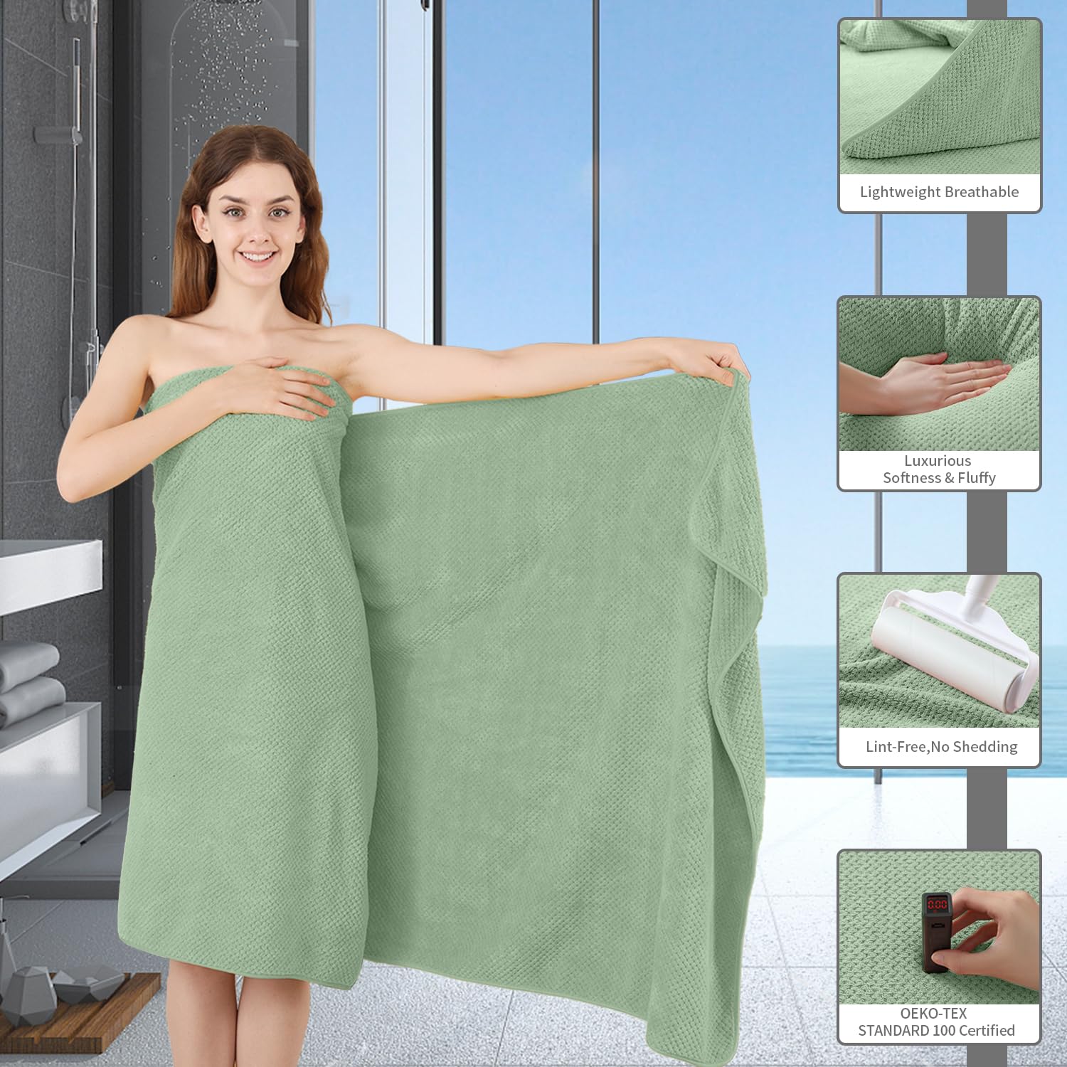 8 Piece Bathroom Towel Set Green 2 Oversized Large Bath Towels Sheet 2 Hand Towels and 4 Washcloths 600GSM Ultra Soft Luxury Premium Towel Set Highly Absorbent Quick Dry Hotel Towel Collection