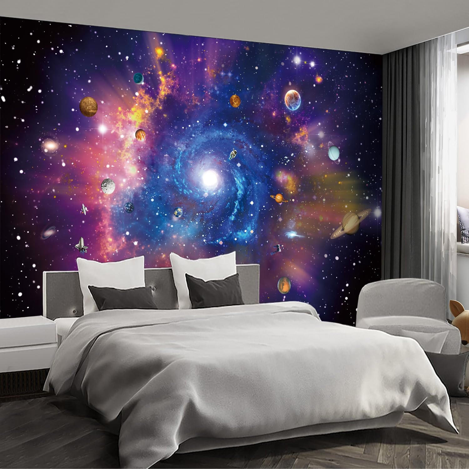 Fightal - Planet wall murals Peel and Stick self Adhesive Galaxy Wallpaper for Bedroom Nursery Room - 85x118