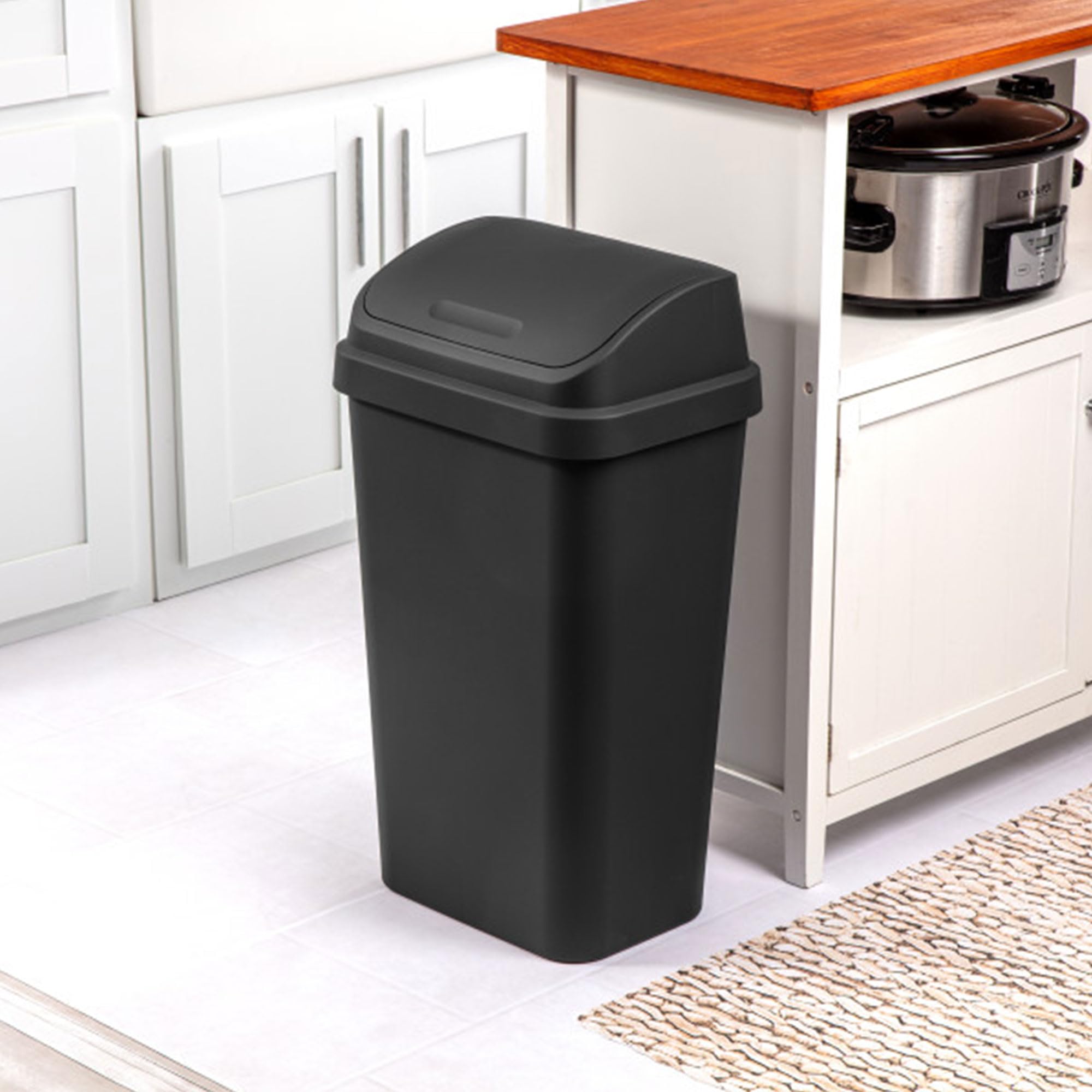 Sterilite 16 Pack Kitchen Garbage Trash Can With Plastic Swing Top, 13 Gal, Black