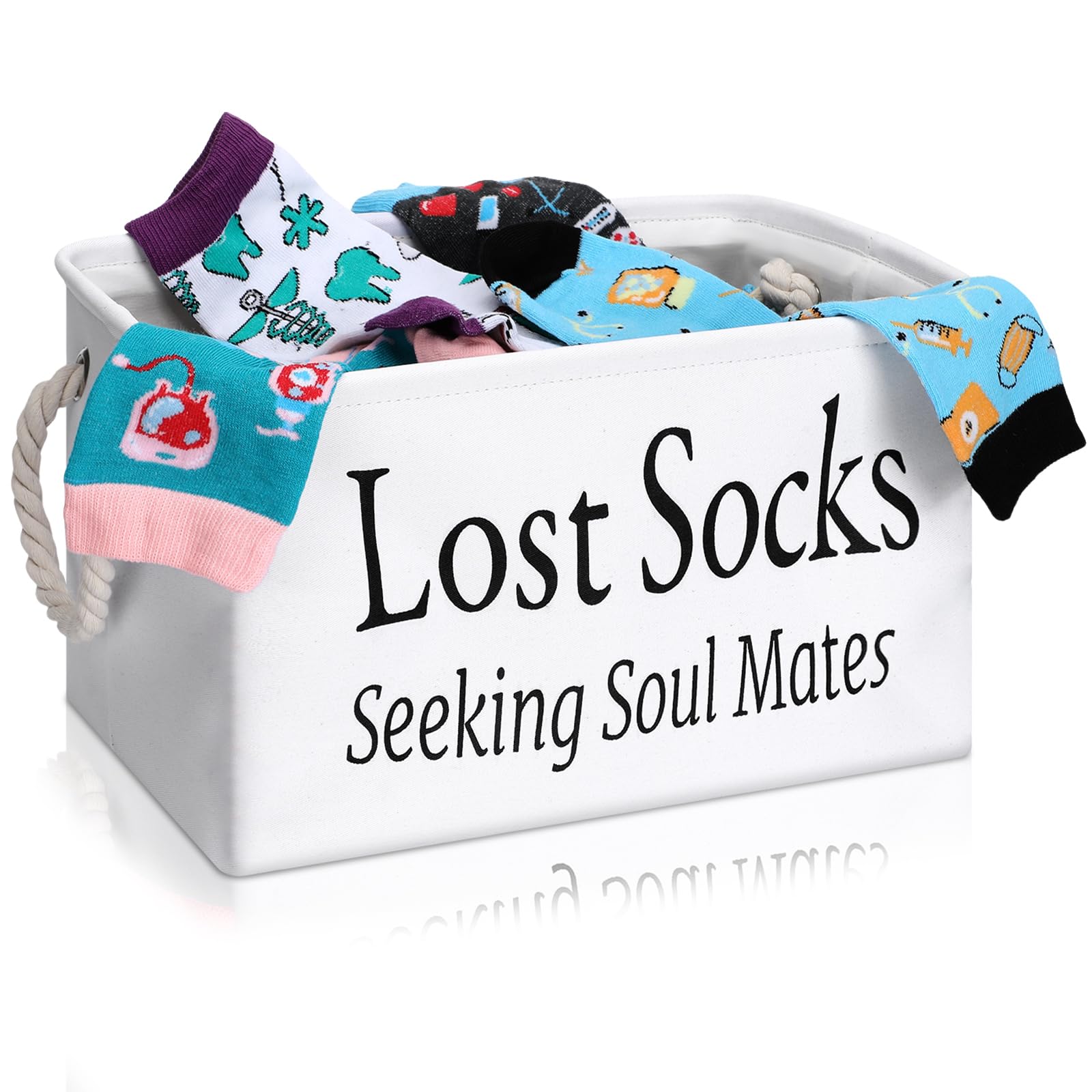 Dingion Lost Socks Basket for Laundry Room Lost Socks Sign Bin Farmhouse Laundry Room Decor and Accessories Polyester Fabric Whi