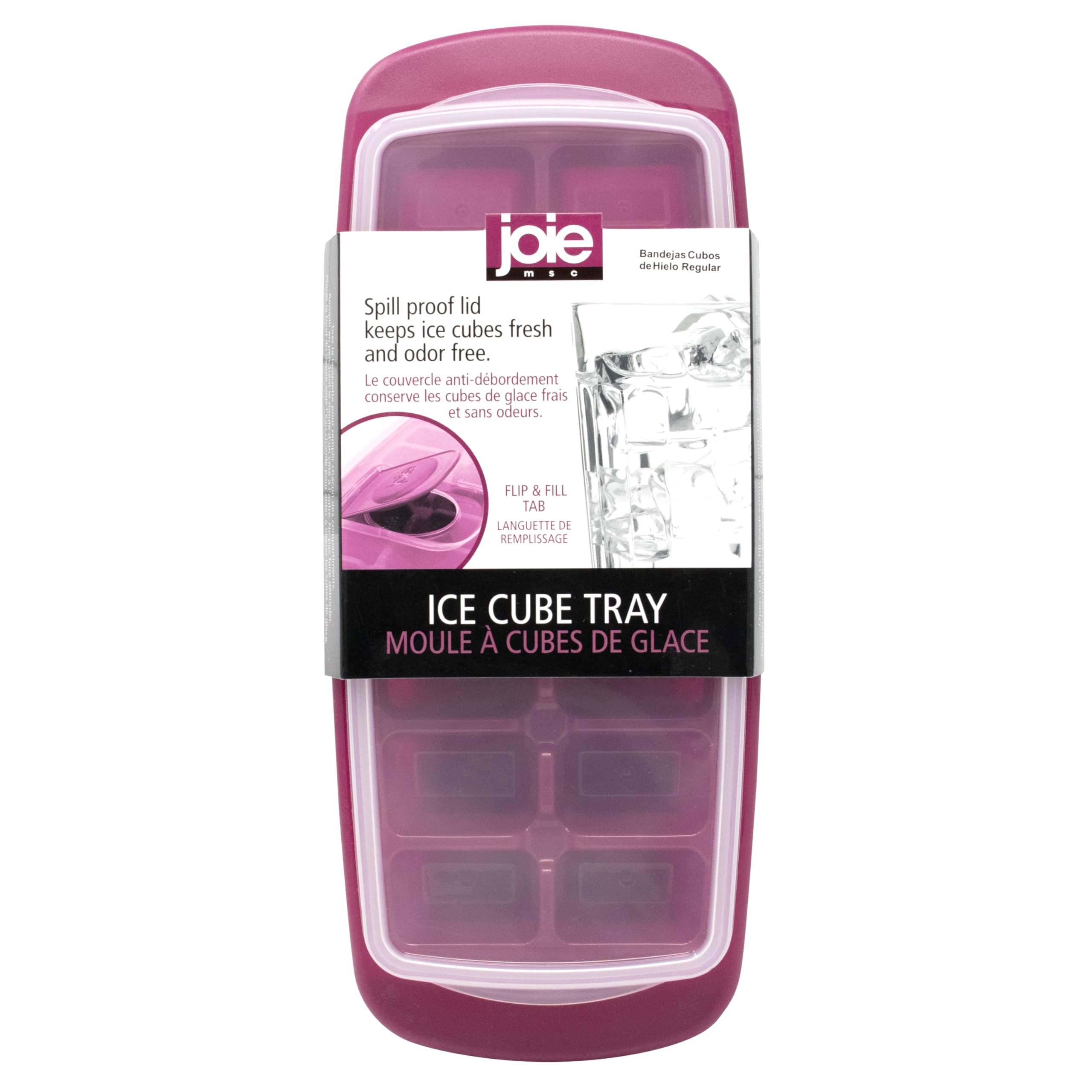 Joie Standard Ice Cube Tray, Covered and Stackable, No-Spill Removable Lid, Pop Open Door for Easy Refills, Keeps Ice Fresh, Fre
