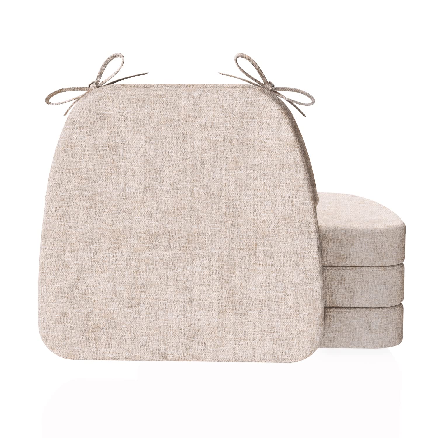 AAAAAcessories D-Shaped Chair Cushions, 2 Thick Dining Chair Pads with Ties and Removable, Machine-Washable Cover, 17 x 16, Set 