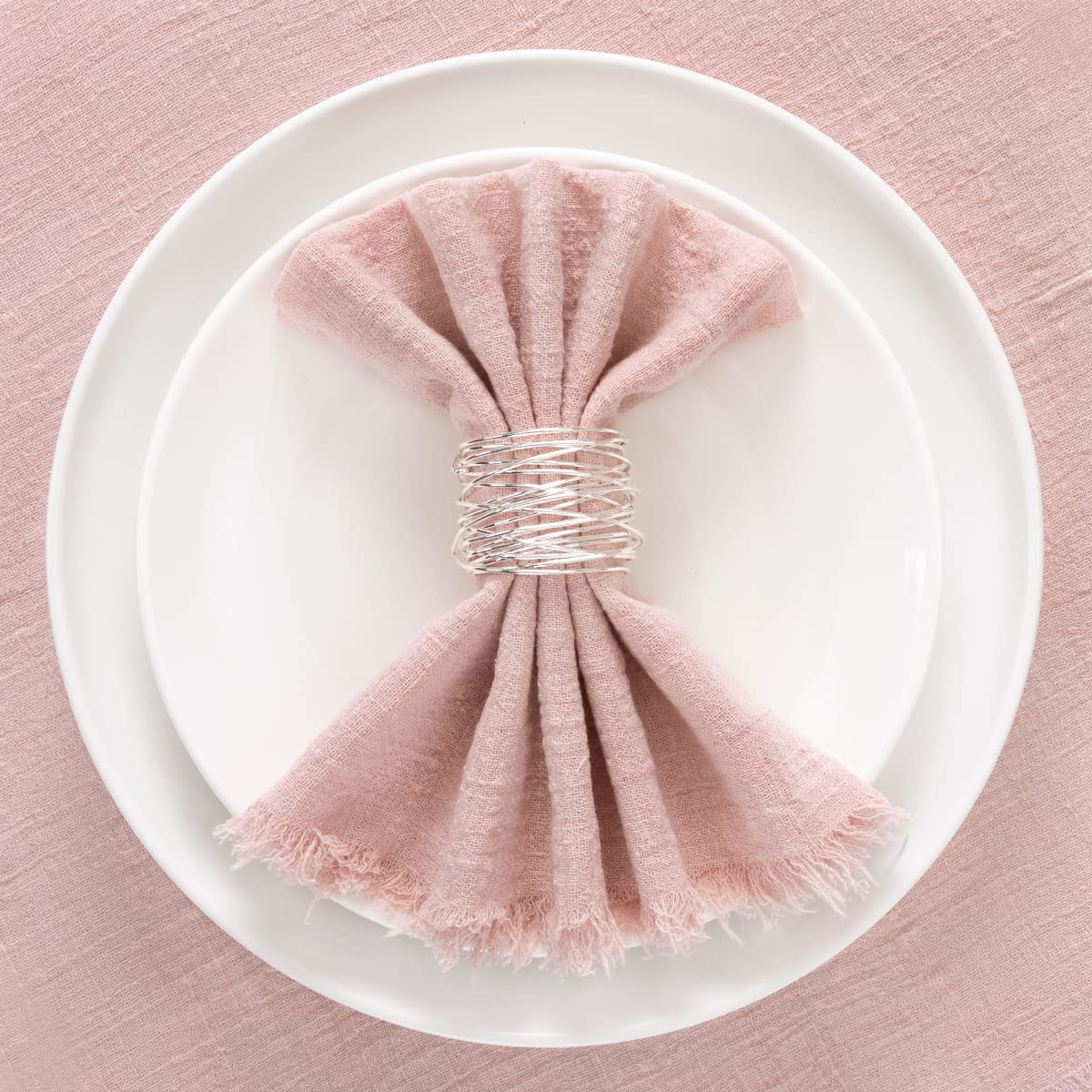 Socomi Set Of 12 Linen Napkins Dusty Rose Easter Spring Cloth Napkins Washable Cotton Dinner Napkins Fringe 17''X17'' For Weddin
