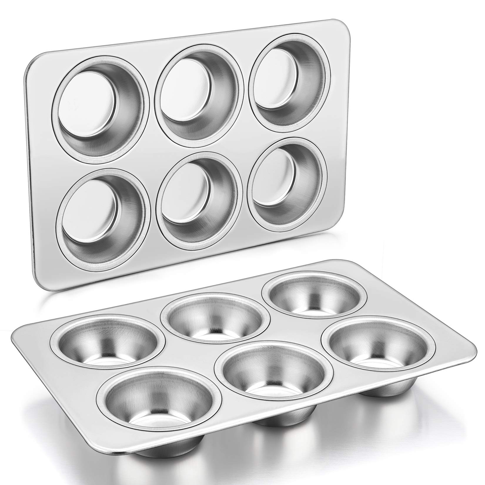 P&P Chef Muffin Pan Cupcake Pans Set Of 2, Stainless Steel Muffin Pans (6-Cups), For Mini Brownie Tart Quiches, Healthy & Durabl