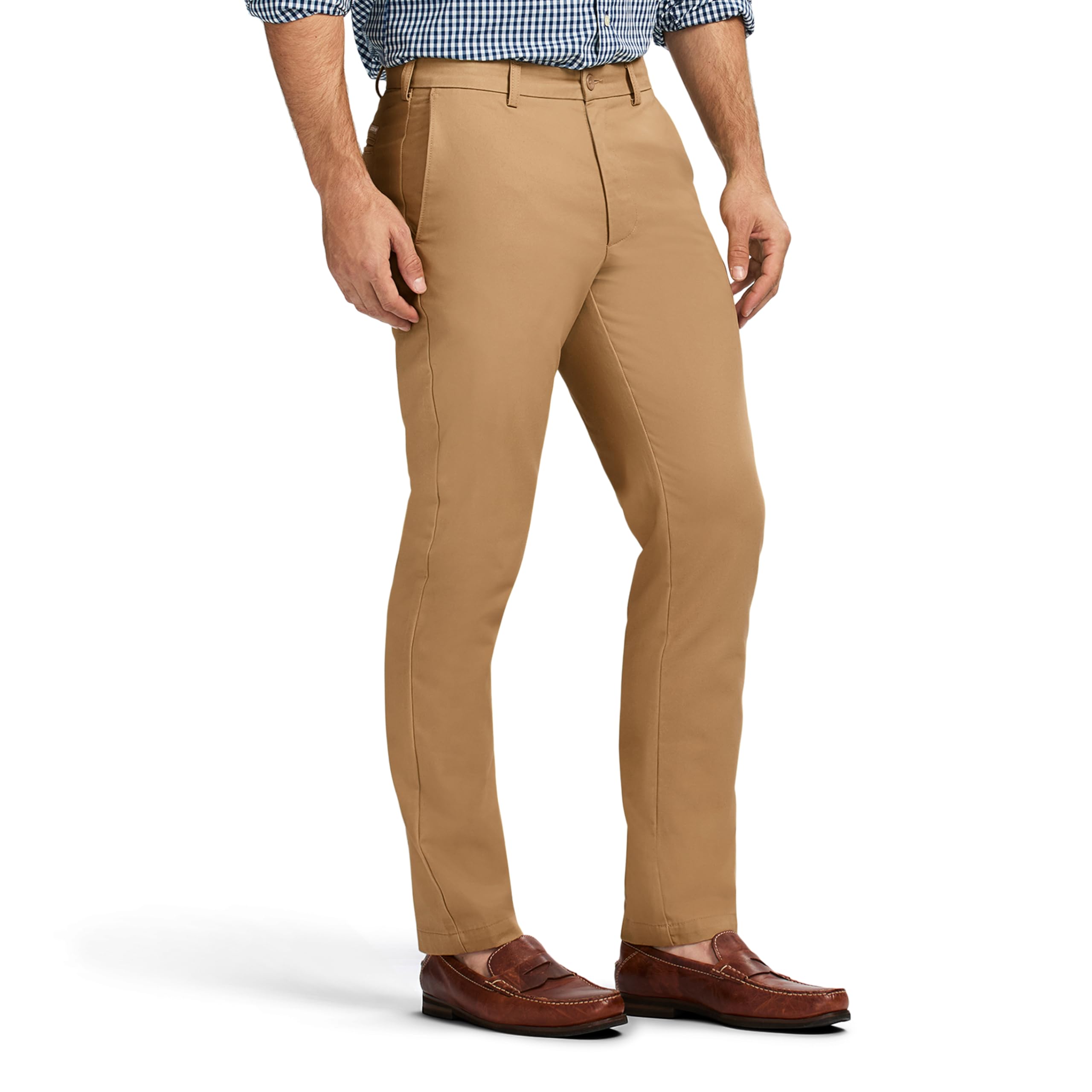 Izod Mens American Chino Flat Front Straight Fit Pant, English Khaki, 34W X 32L
