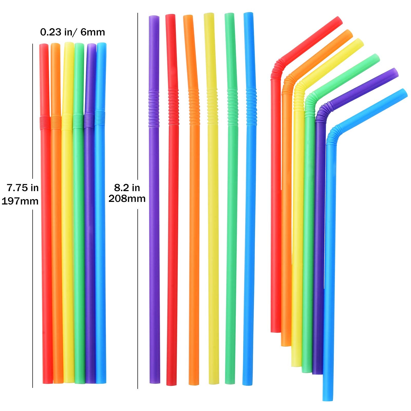 Alink 500-Pack Solid Colors Flexible Drinking Straws, Plastic Disposable Bendy Straws - 7.75'' X 0.23''
