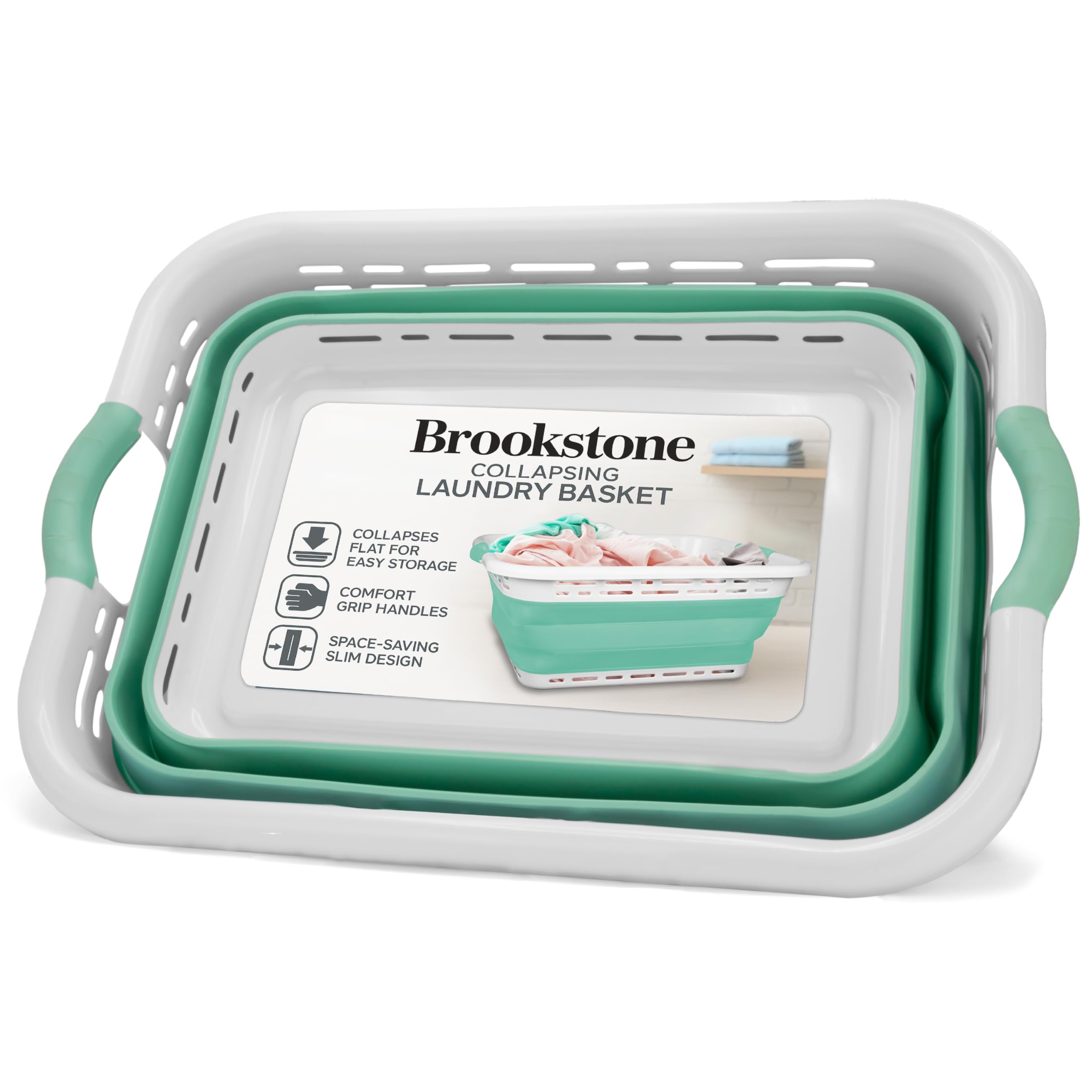 BROOKSTONE 11 GALLON XL 24 Collapsible Laundry Basket & Clothes Hamper, Comfort Non-Slip Handles, Modern Laundry Hamper with Spa