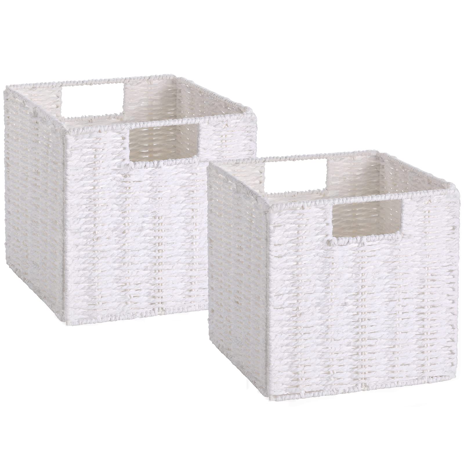 Vagusicc Wicker Storage Basket, Set Of 2 Woven Storage Baskets, Foldable Cube Storage Bins, 11 Inch Square Wicker Storage Basket