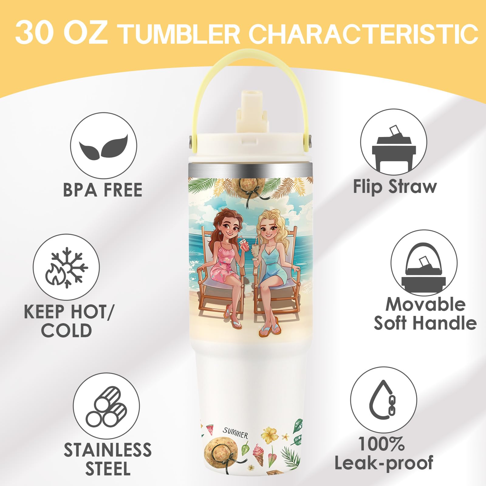 Ochapa Cute Cow Tumbler 30Oz Stainless Steel Water Bottle With Handle Flip Straw, Leakproof Travel Mug Coffee Cup, Birthday Chri
