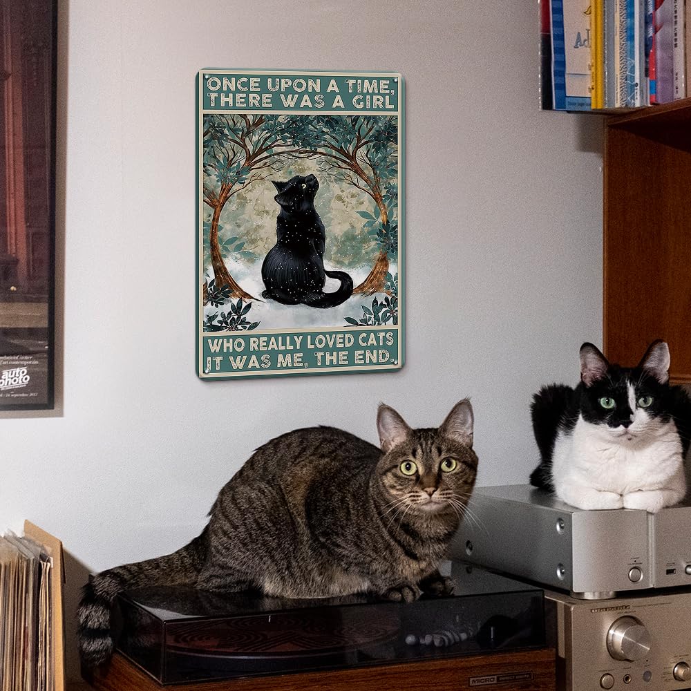 Black Cat Decor Cat Signs Gifts for Cat Lovers Metal Tin Sign- Once Upon a Time There was a Girl Who Loved Cat - 12x8 Inches Vintage Decor Cat Signs Home Decor Black Cat Gifts  Cat Decor Cat Poster for Bedroom  Garden  Livingroom  Cat Lover Gifts