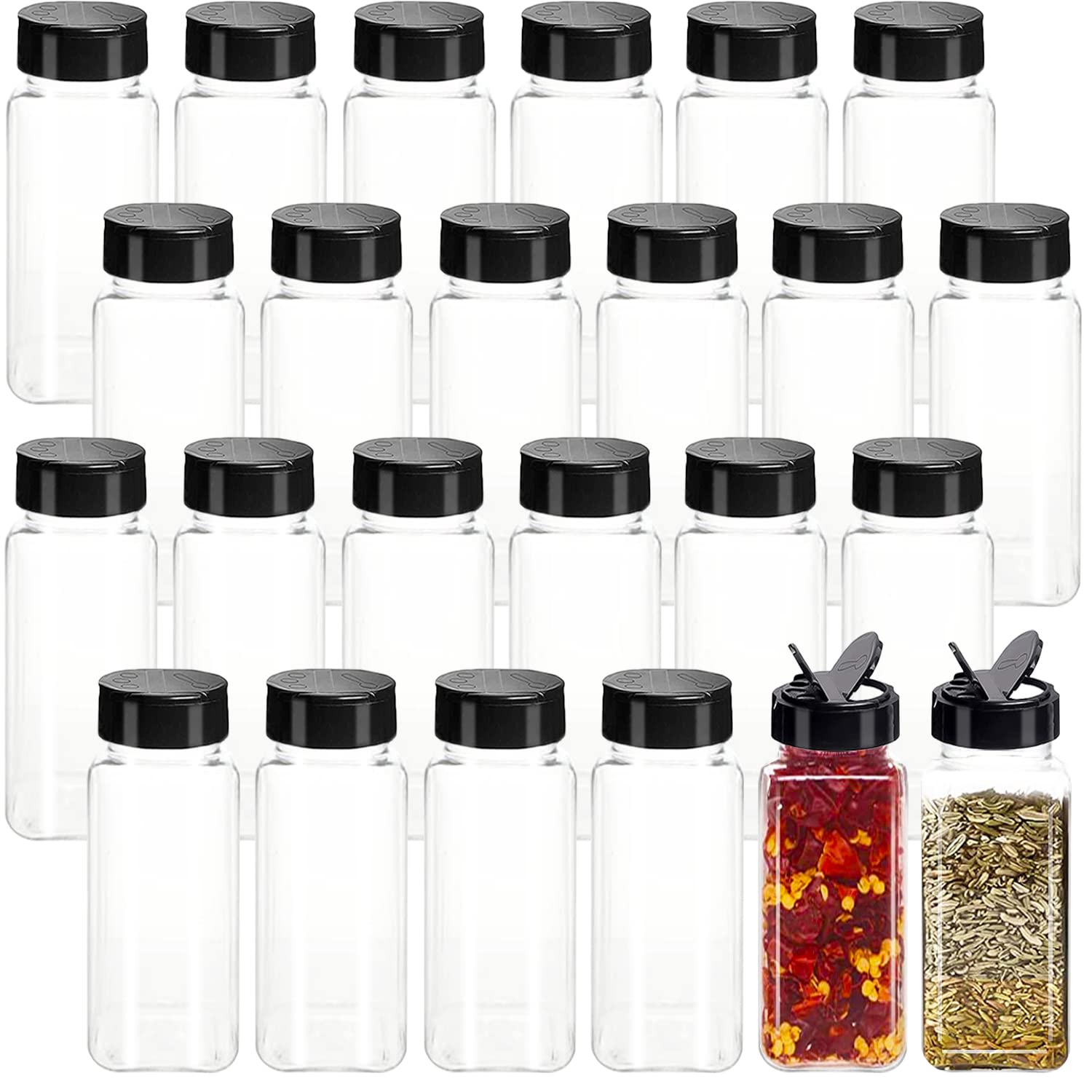 Tiaiidi 24 Pack 3.5Oz Square Plastic Spice Jars,Seasoning Containers With Black Screw Lids To Pour Or Shake,Empty Storage Spice