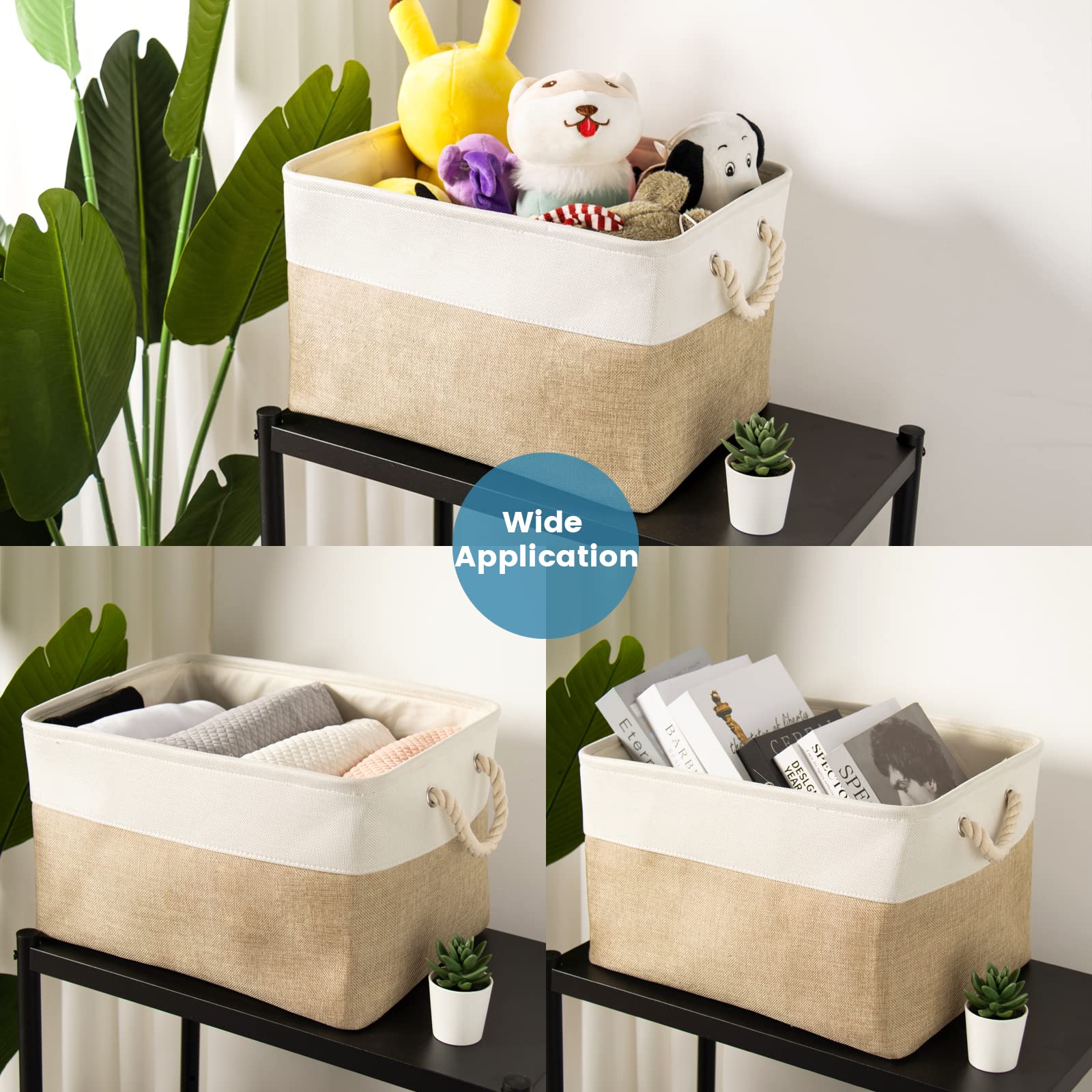 Hodo Home Fabric Storage Bin With Drawstring Closure And 2 Bold Handles, Collapsible Large Canvas Storage Baskets For Organizing