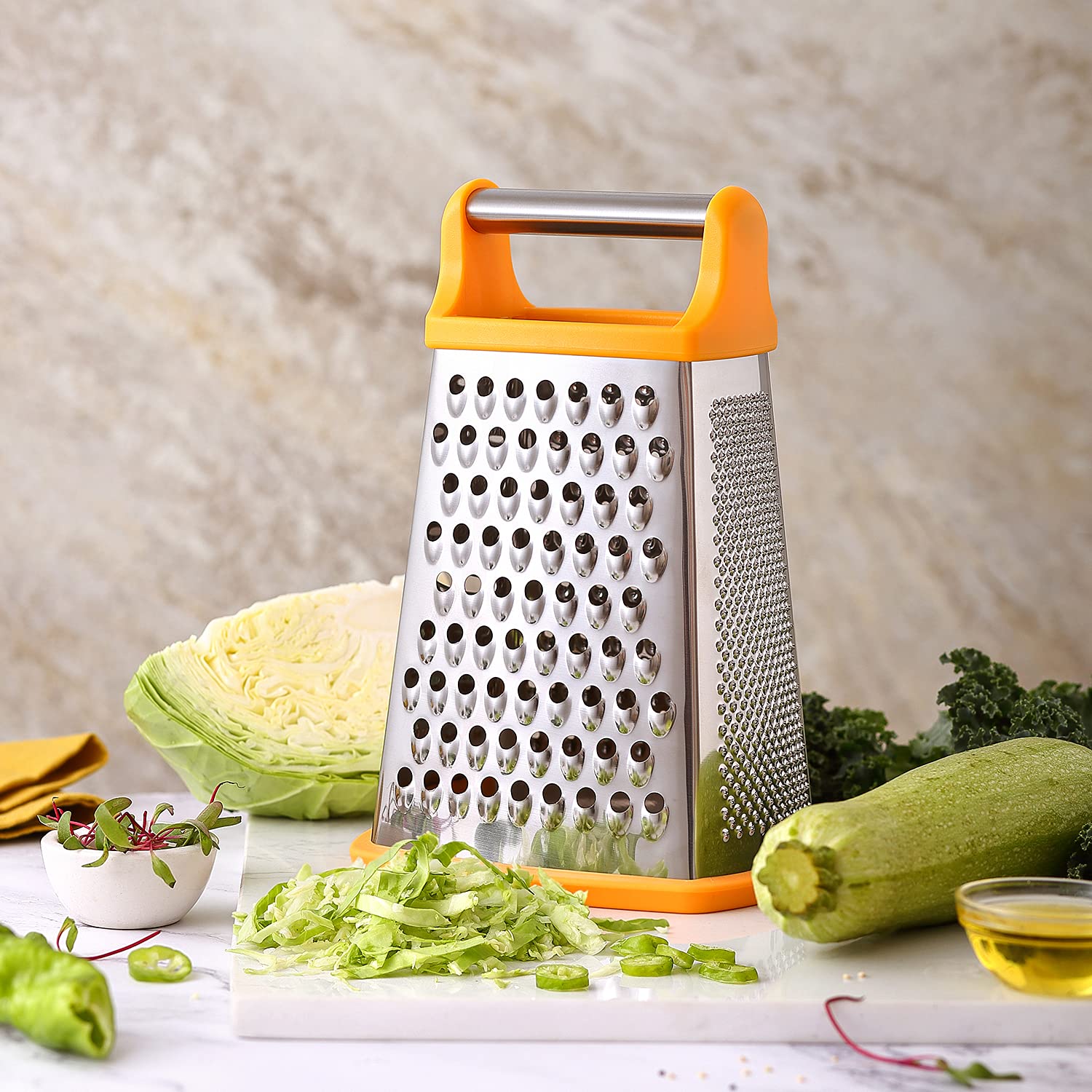 Spring Chef Handheld Stainless Steel Xl Parmesan Cheese Grater With Handle - 4 Sided Manual Box Grater For Kitchen - Dishwasher