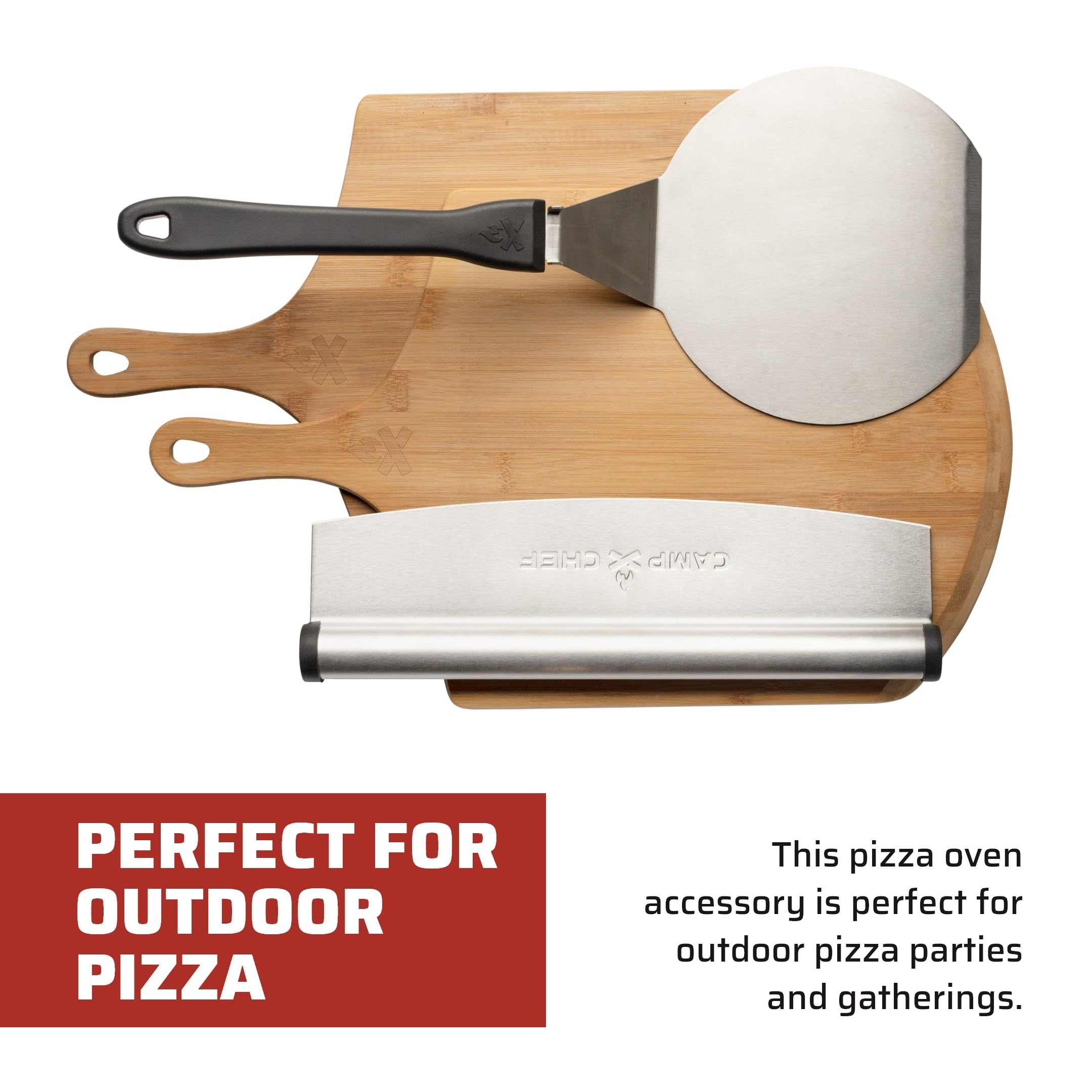 Camp Chef Pizza Accessories Kit - Includes 2 Pizza Peel, 1 Pizza Spatula & 1 Rocking Pizza Cutter - Premium Pizza Kit For Indoor