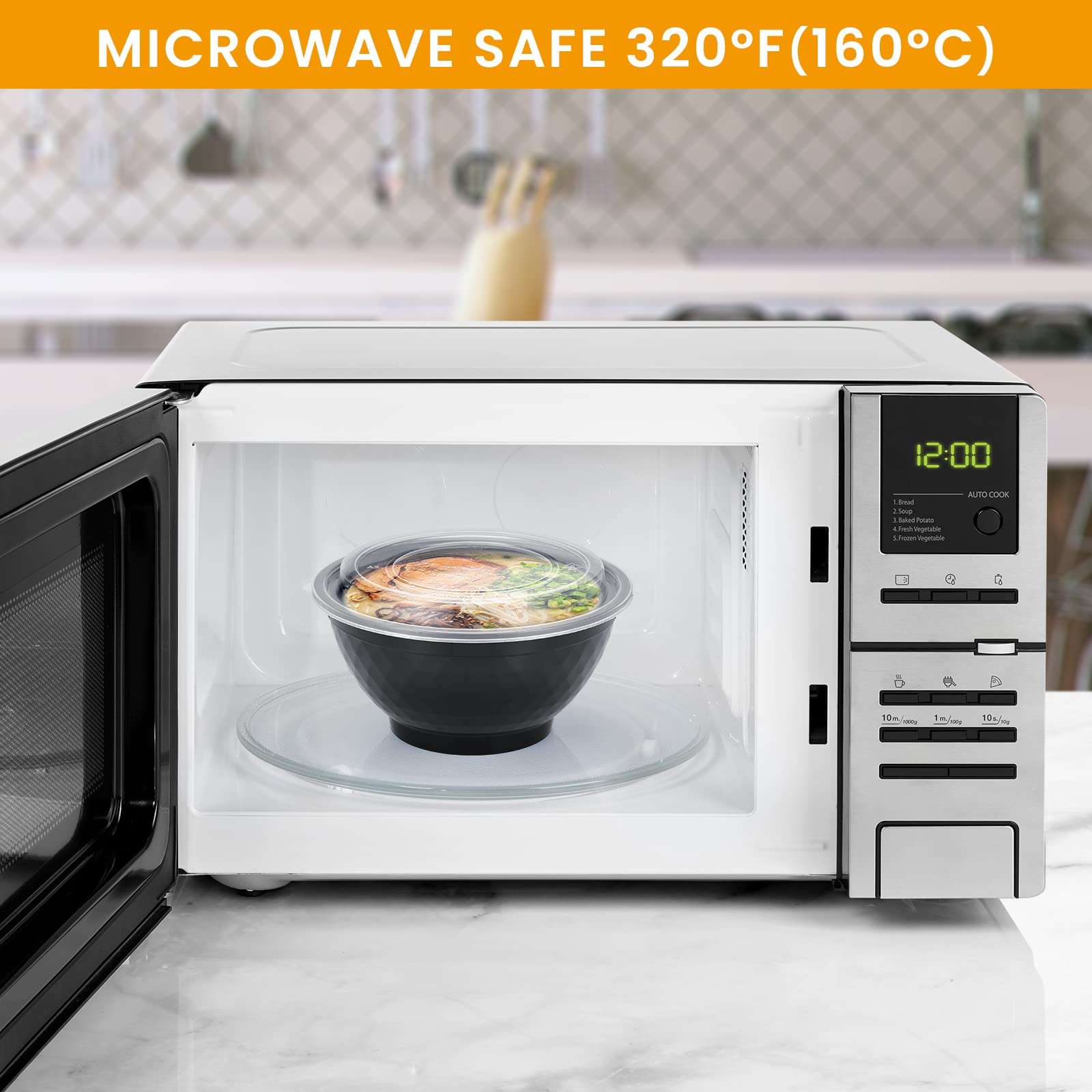 Kitchnmore 36Oz Extra-Thick Meal Prep Bowls With Lids, Plastic Containers With Clear Covers For Noodles, Poke Bowl, Salad, Soup