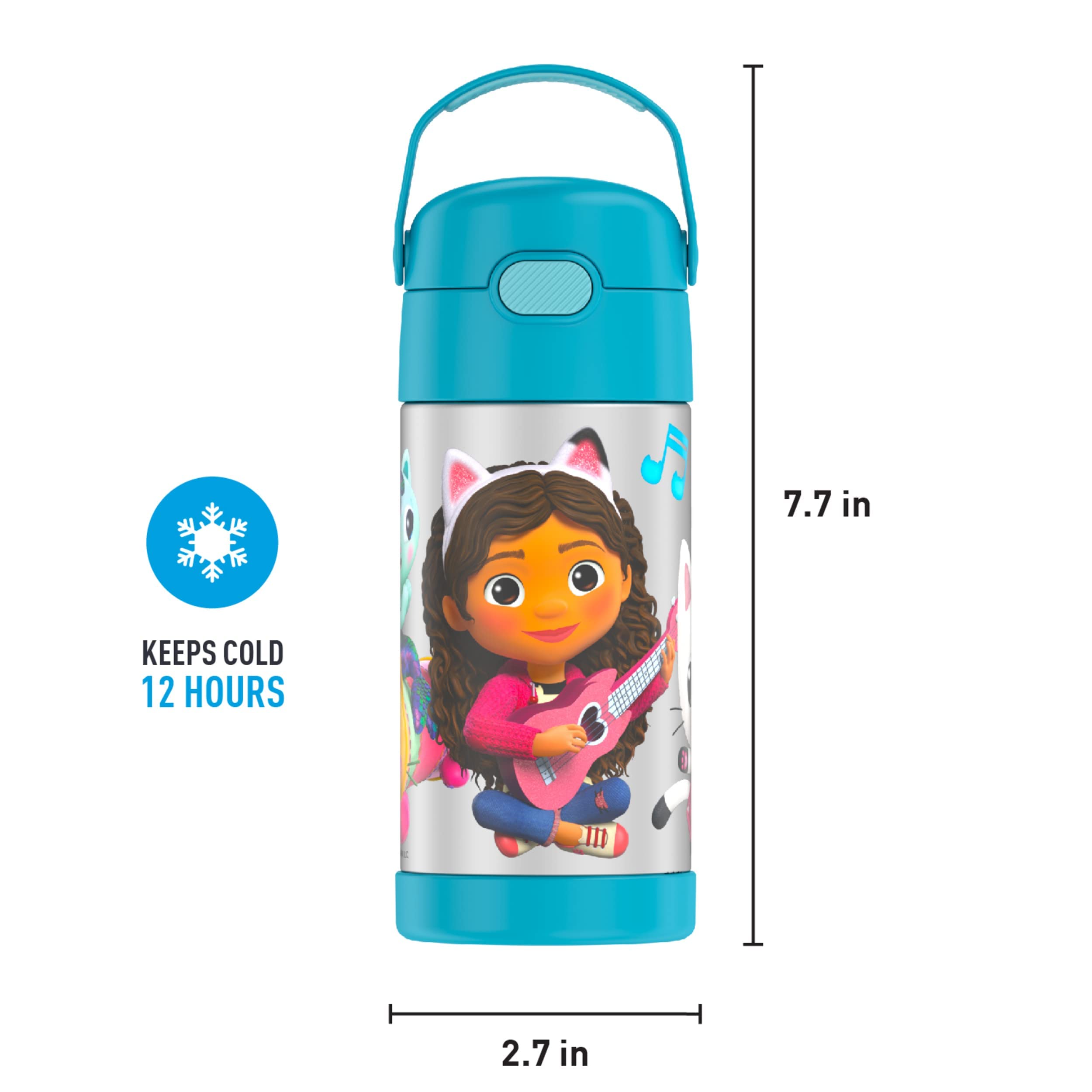 Thermos Funtainer Water Bottle With Straw - 12 Ounce, Gabbys Dollhouse - Kids Stainless Steel Vacuum Insulated Water Bottle With