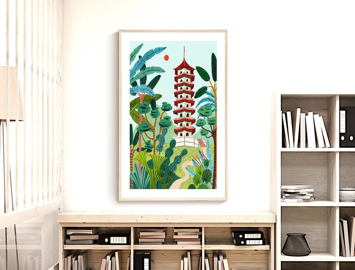 Singapore Travel Print, Chinese Garden, Pagoda, Singapore Wall Art, Botanical Illustration, Home Decor, Tropical, Nursery Wall A