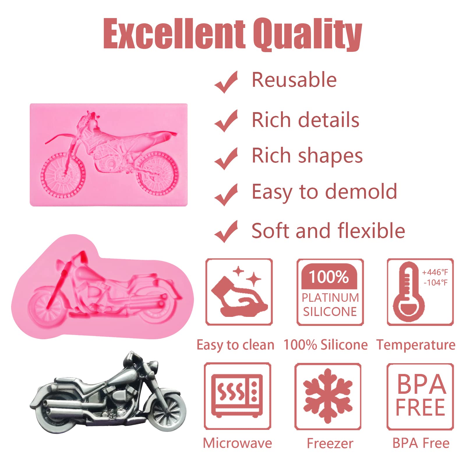 Motorcycle Silicone Molds 4 Pcs, Bicycle Tools Chocolate Fondant Mold For Cake Decoration, Candy Sugar Cupcake Topper Baking Mol
