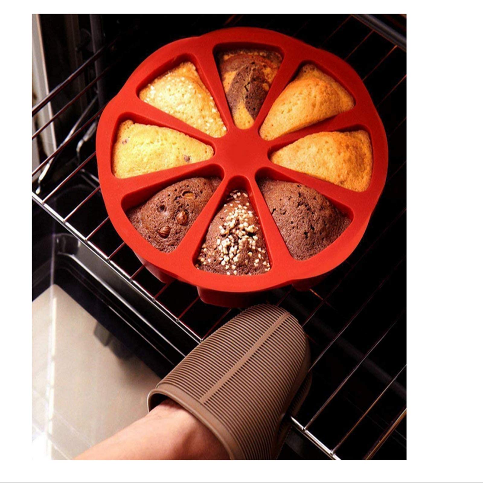 Yudong 2Pcs Silicone Baking Molds, Extra Large 8 Cavity Silicone Scone Pan/Cakes Slices Mold/Triangle Cavity Cake Pan/Pizza Baki