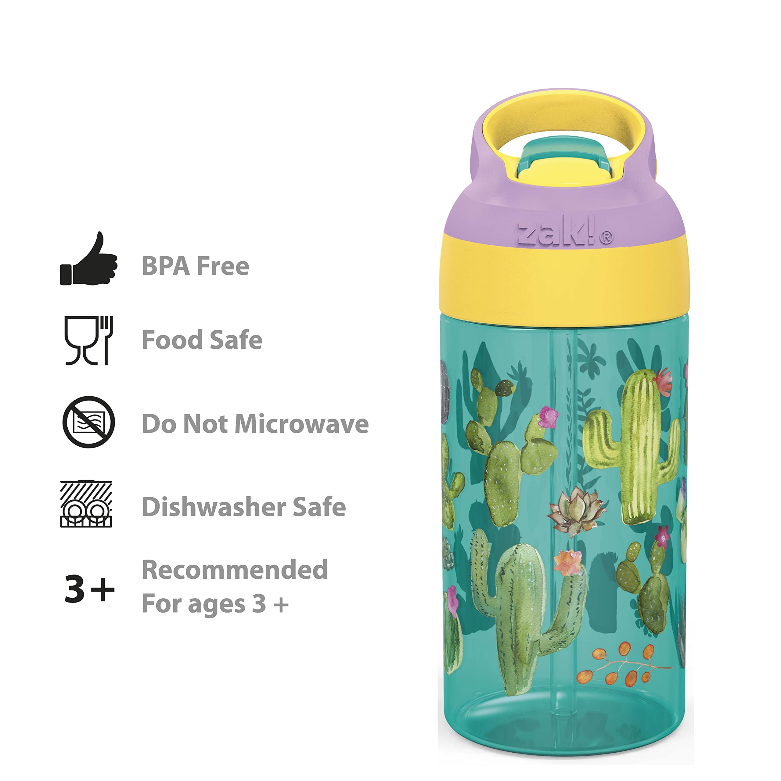 Zak Designs 16oz Riverside Desert Life Kids Water Bottle with Straw and Built in Carrying Loop Made of Durable Plastic  Leak-Proof Design for Travel  2PK Set