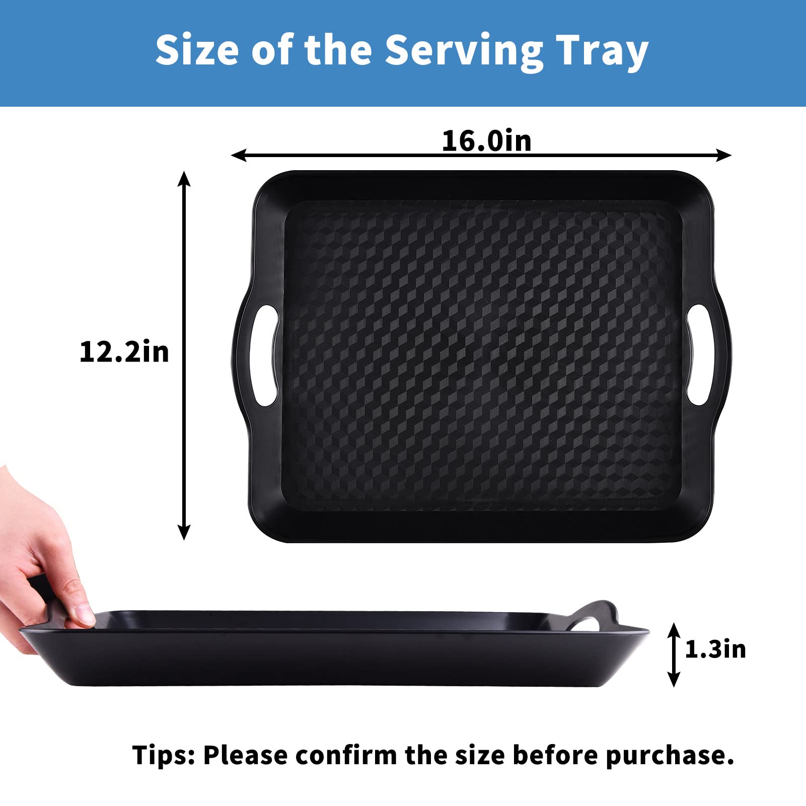 Plastic Tray With Handles, 2 Pack Multi-Purpose Rectangular Non Slip Restaurant Serving Trays Set For Parties, Coffee Table, Kit