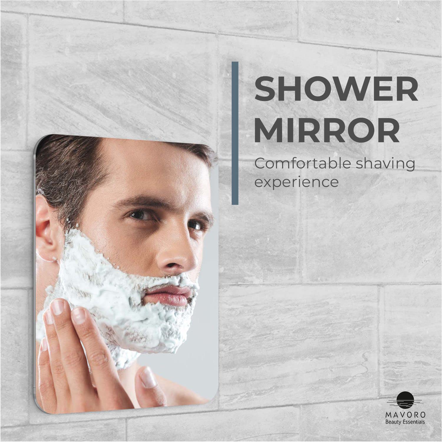 Mavoro Shaving Mirror for Shower - 3M Adhesive Shower Mirror 7x9in Acrylic Mirror - Unbreakable Mirror with Less Fogging Sleek Frameless Mirror Peel and Stick Mirror  glassless Safety Kids Mirror