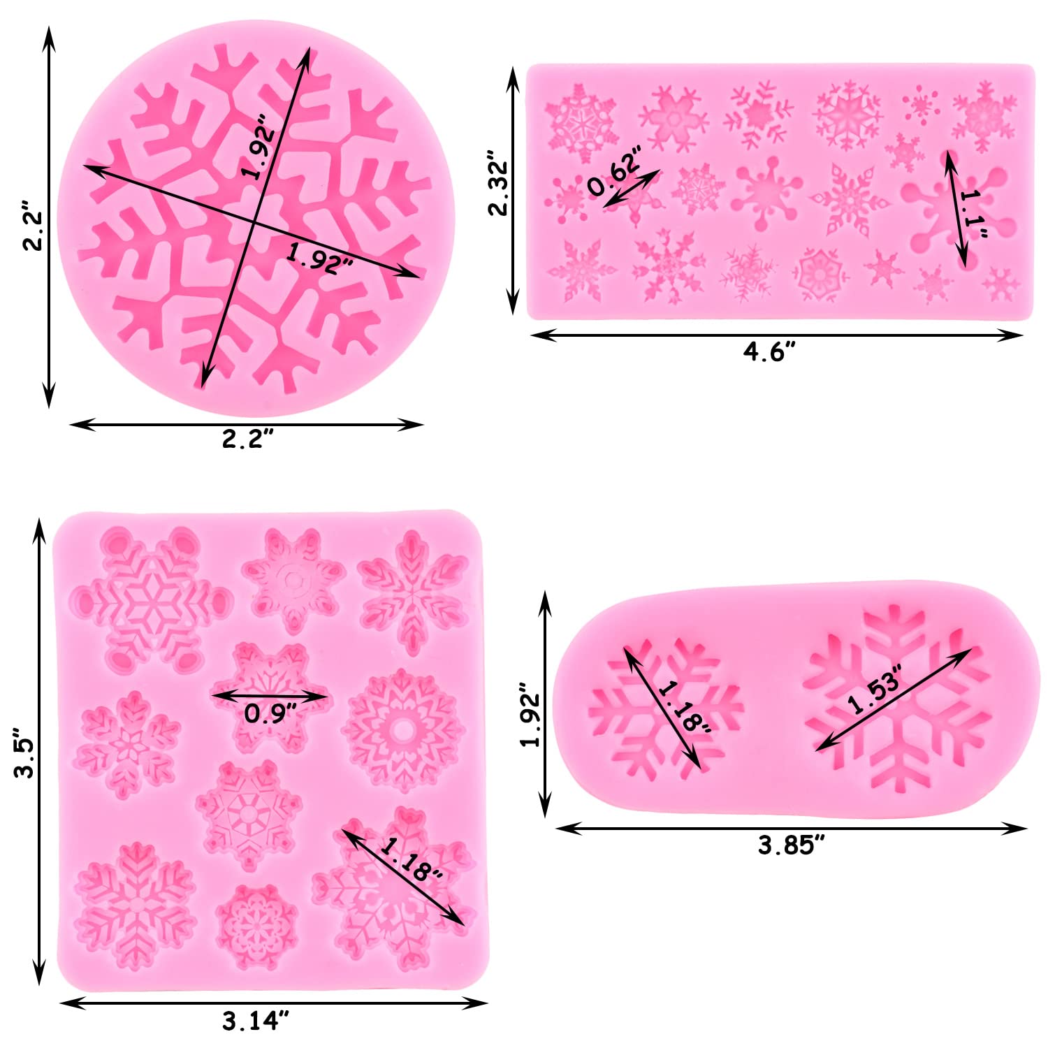 Zixiang Christmas Snowflake Cake Silicone Fondant Molds 3D Snowflake Candy Mold For Cake Decorating Cupcake Topper Chocolate Gum