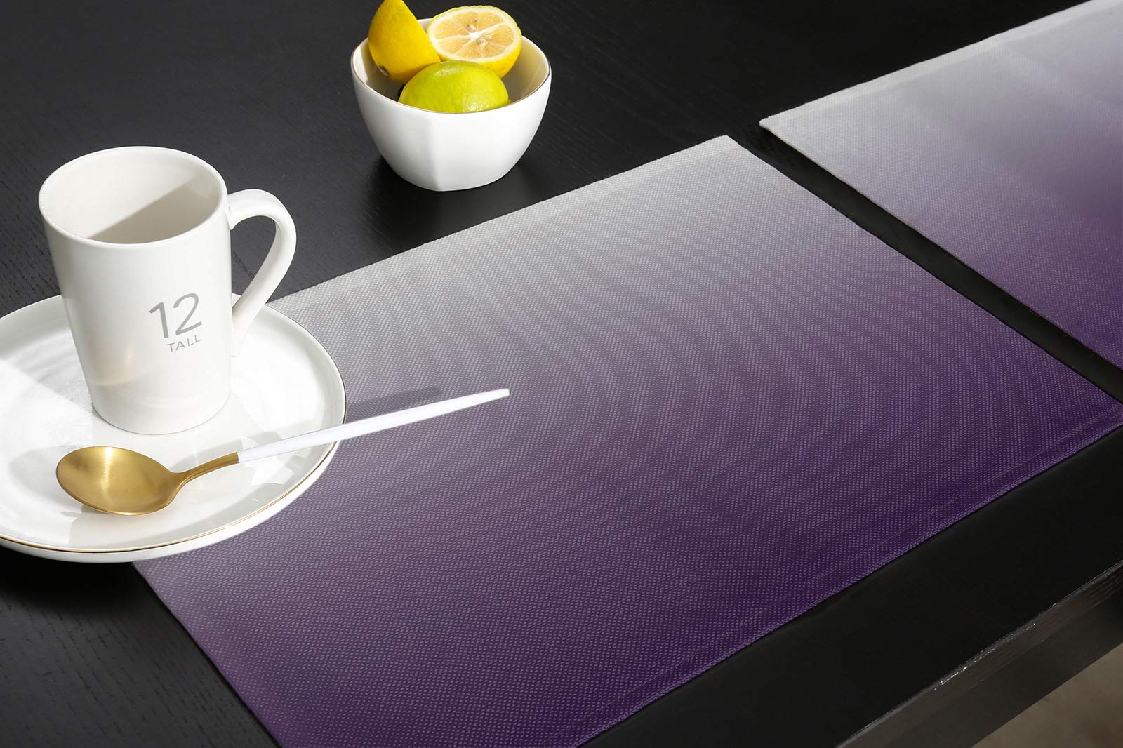 Placemats For Dining Table Set Of 6 Purple Gray Gradient Linen Table Mats For Kitchen Table Mat No-Skid Insulation Placemat Wash