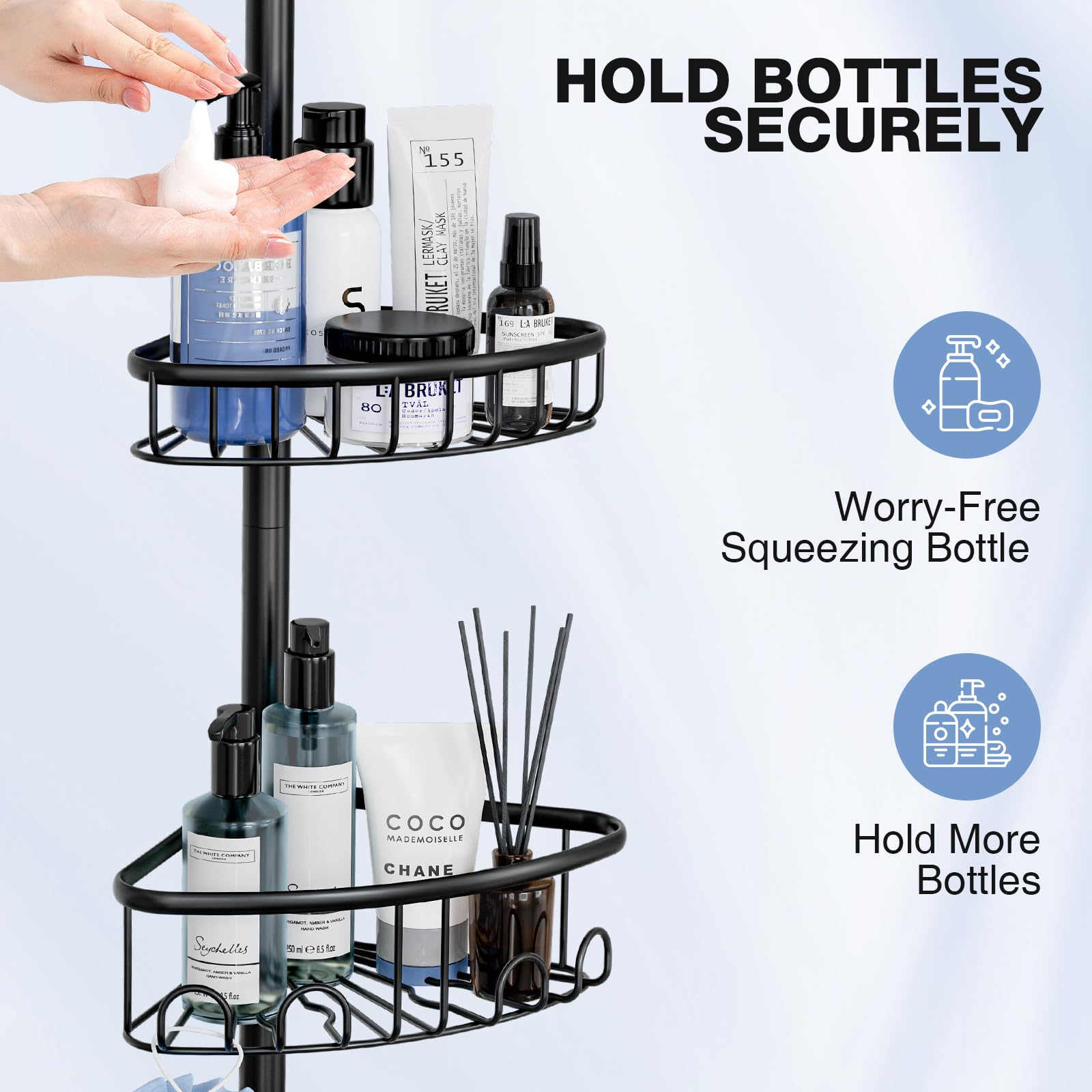 Corner Shower Caddy Tension Pole: Stainless Steel Rustproof 4-Tier Shower Organizer - 47-121 Inch Adjustable Bathroom Shelves Fo