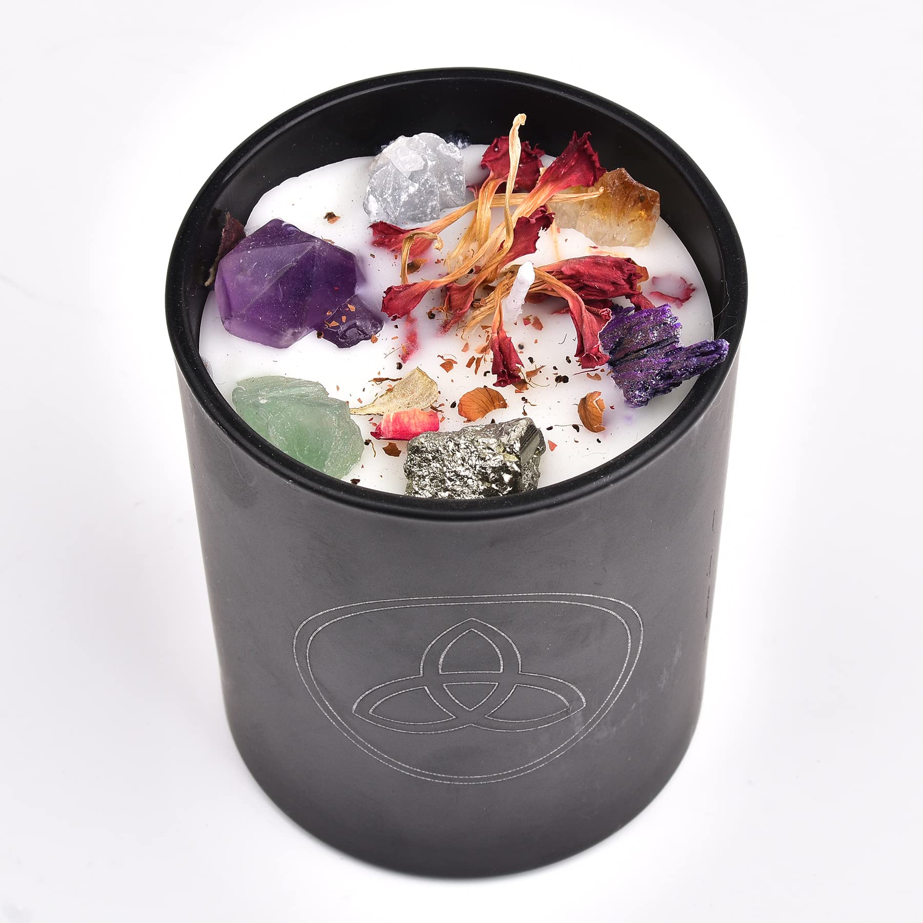 Scented Candle with Crystal Inside Healing Crystal Candle Triangle Knot Engraved Glass Jar Candle