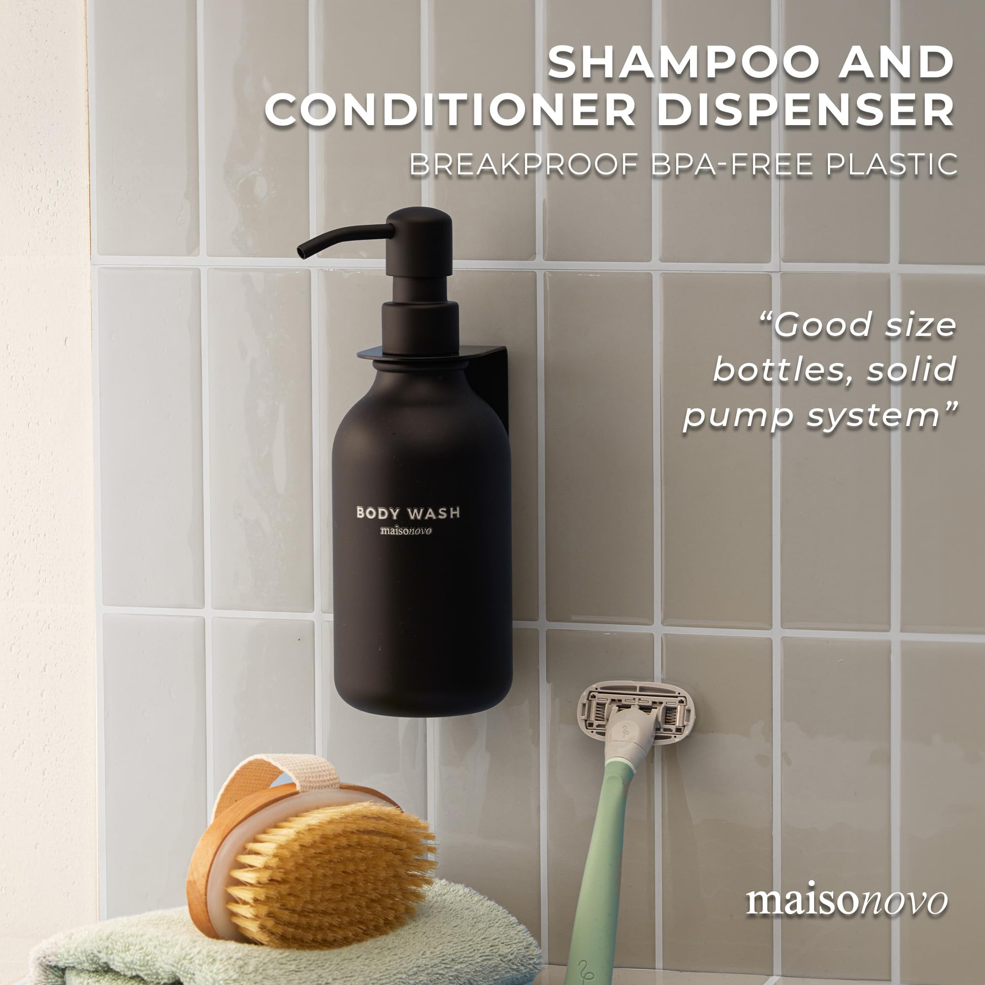 Maisonovo Shampoo And Conditioner Dispenser - Shower Soap Dispenser Wall Mounted - 16.9 Fl Oz Set Of 1 Black Plastic Bottles Bla