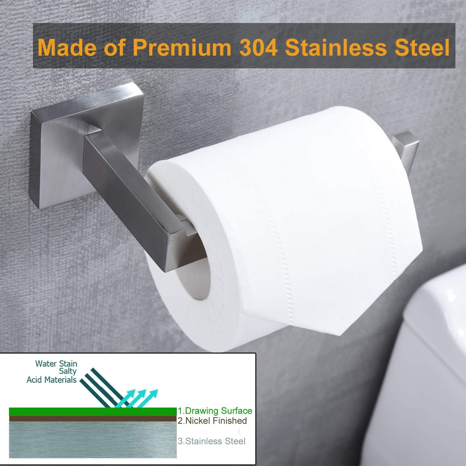 Nolimas Brushed Nickel Toilet Paper Holder SUS304 Stainless Steel Silver Half Open Square Wall Mount Rustfree Bathroom TP Holder Kitchen Washroom Tissue Roll Dispenser