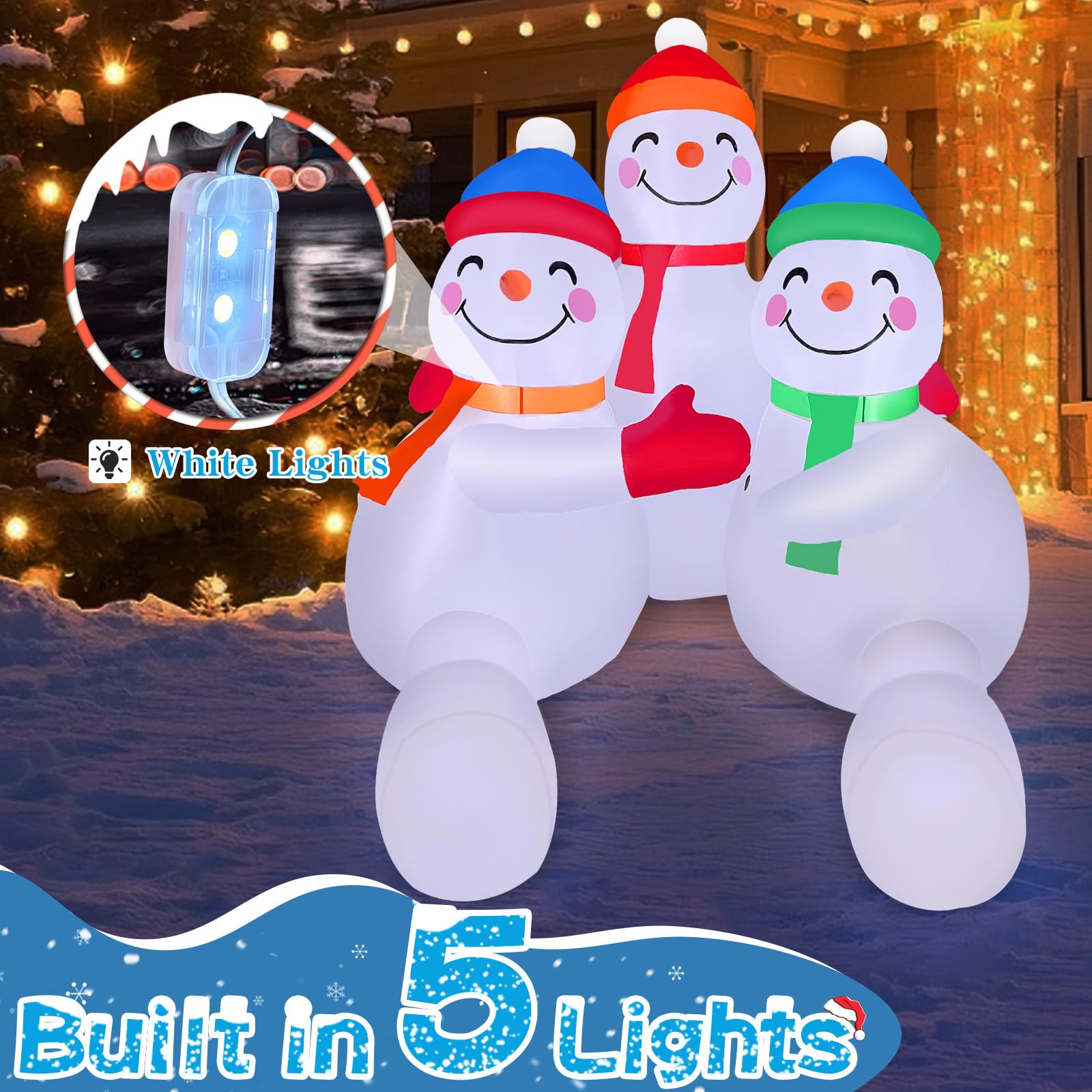 GIGLIM 2025 Christmas Inflatable Snowman 6FT 3 Snowmen Brothers Hugging Christmas Inflatables Outdoor Decoration Xmas Snowman Bl