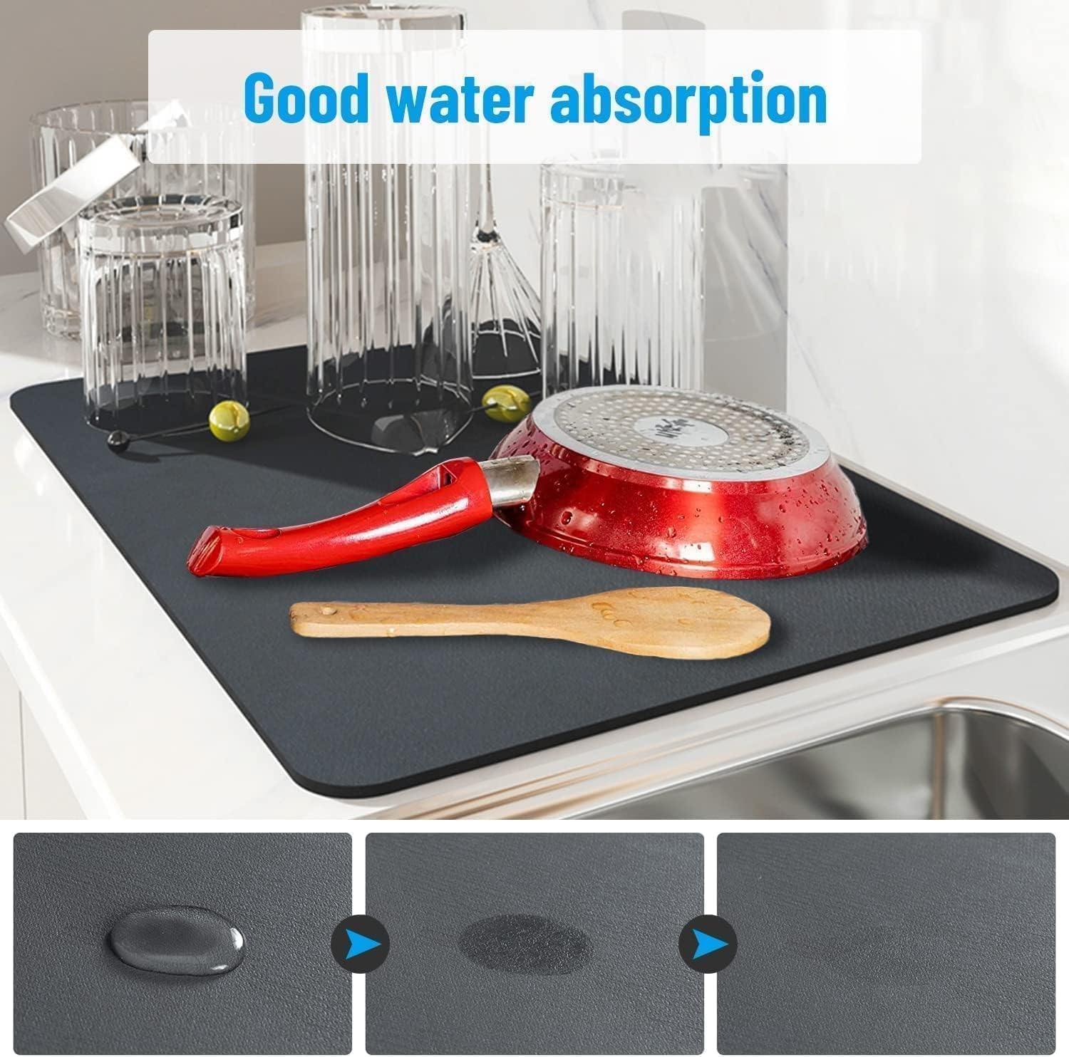 Vmitra Dish Drying Mat For Kitchen Water Absorbent Mat Drying Mat For Kitchen Utensils Large Dry Mat For Kitchen Utensils Drying