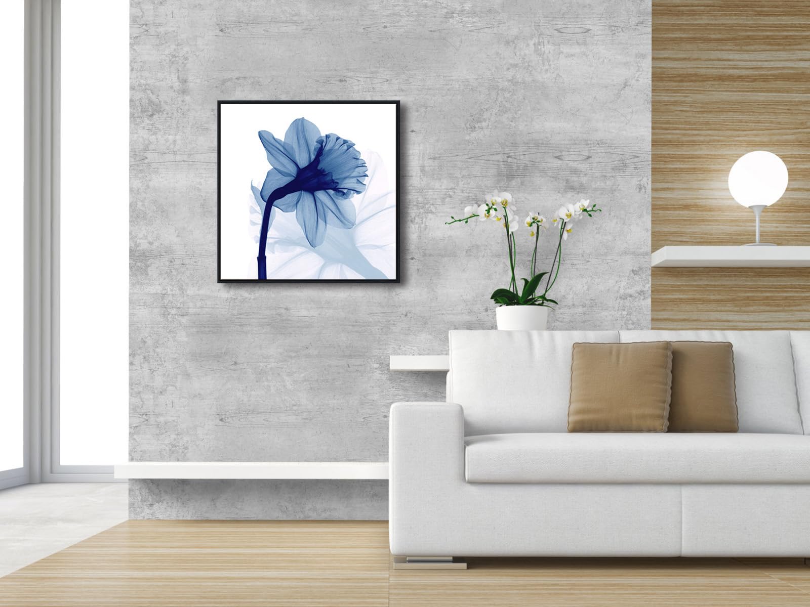Pyradecor Large Black Framed One Panel Blue Flickering Flower Modern Paintings Canvas Wall Art Grace Floral Pictures On Canvas P